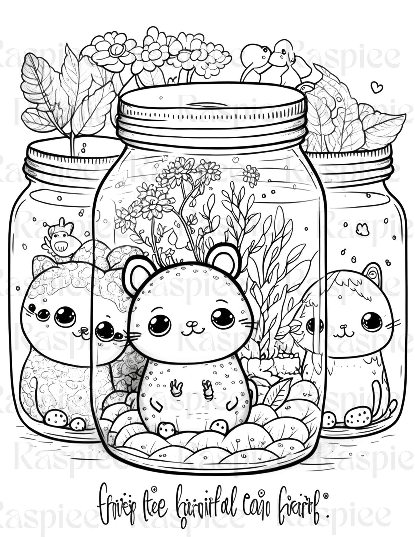 100 Animal in Jar Coloring Pages, Printable Coloring Pages for Kids and Adults, Printable PDF File Instant Download