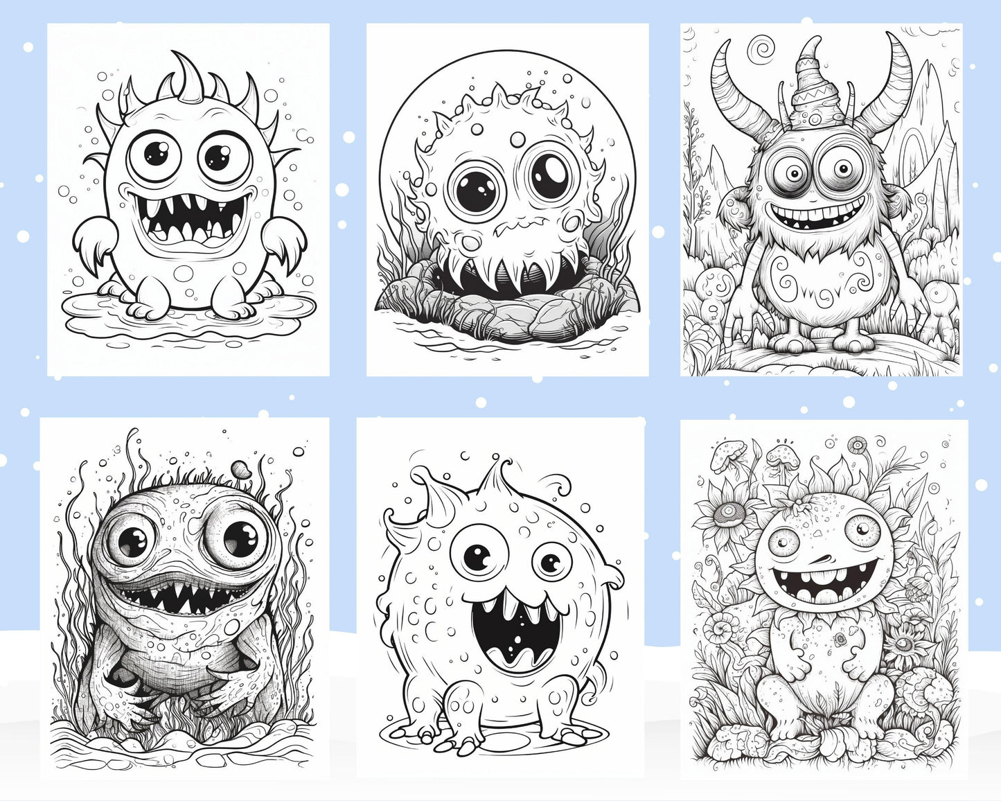 64 Adorable Monster Printable Coloring Pages for Kids, Printable PDF File Instant Download