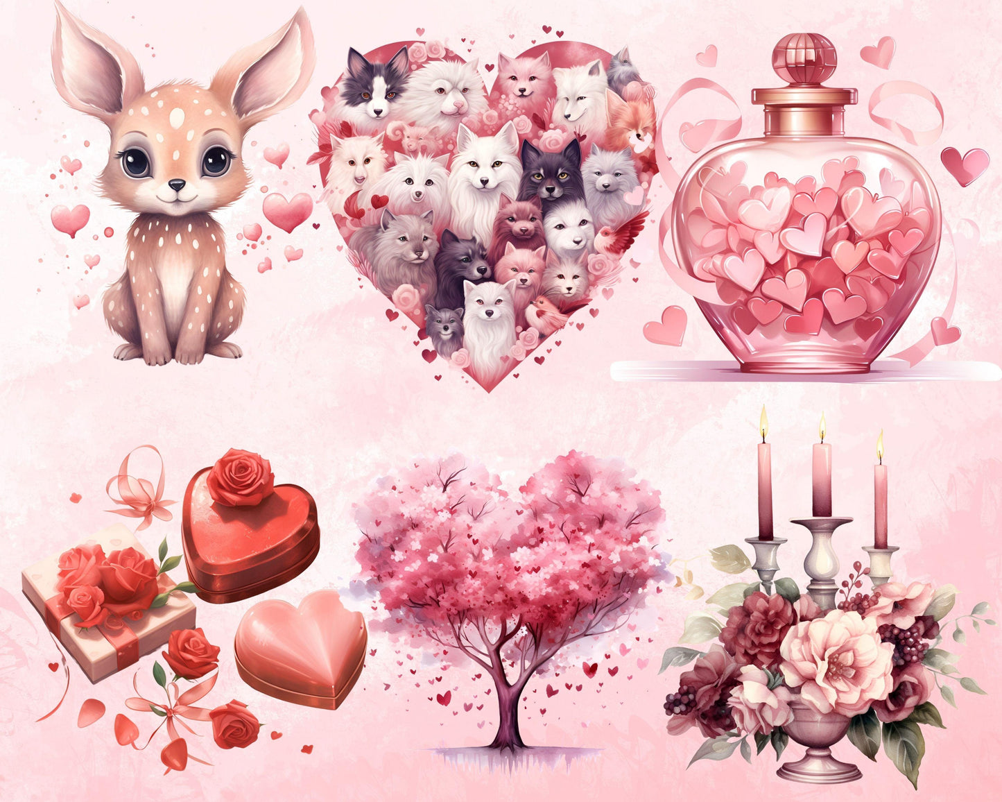 Happy Valentine's Day Clipart Bundle, 80 PNG High-Res Files for Commercial Use