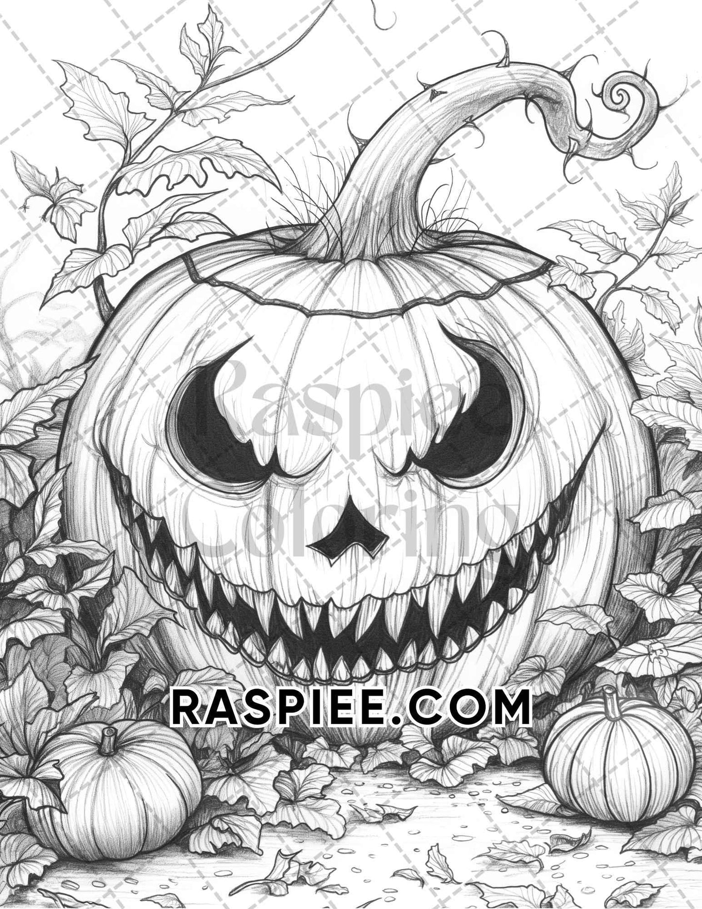 Spooky Pumpkin Halloween Adult Coloring Pages Printable PDF Instant Download