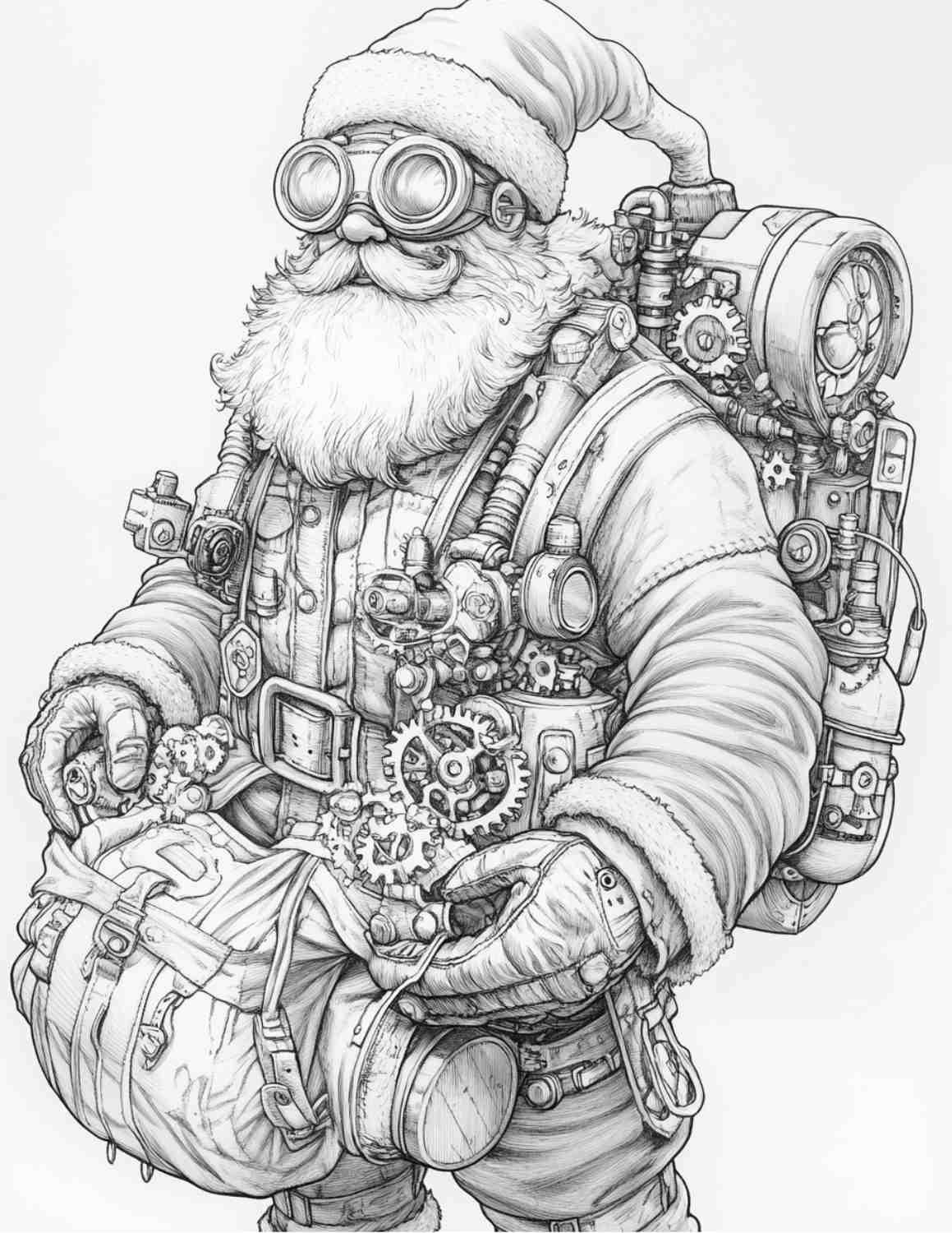 Steampunk Christmas Adult Coloring Pages Printable PDF Instant Download