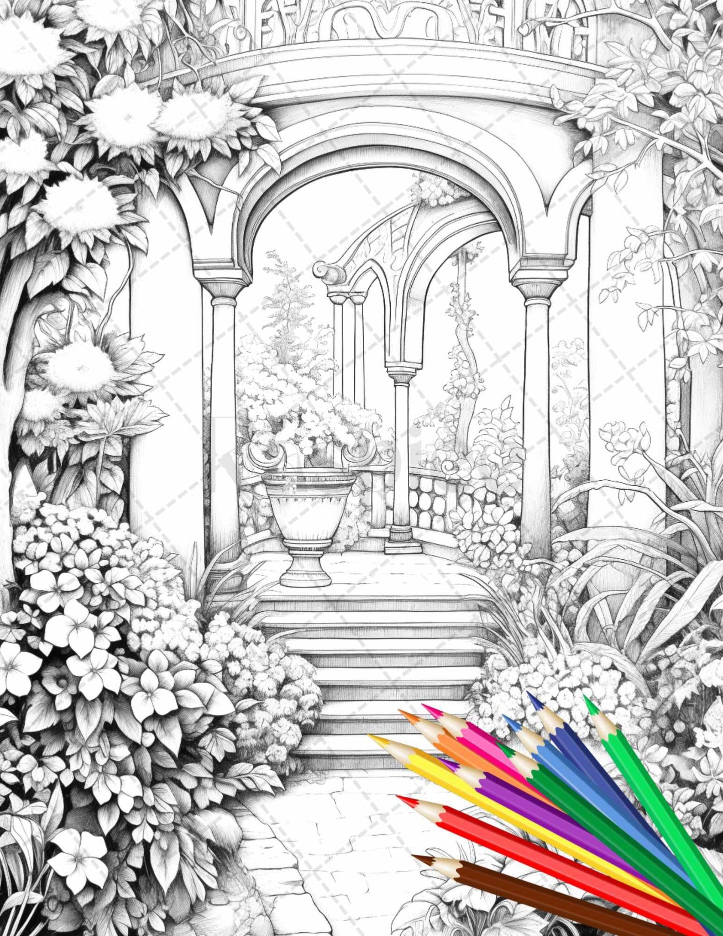 Secret Garden Coloring Pages Printable for Adults, Grayscale Coloring Page, PDF File Instant Download