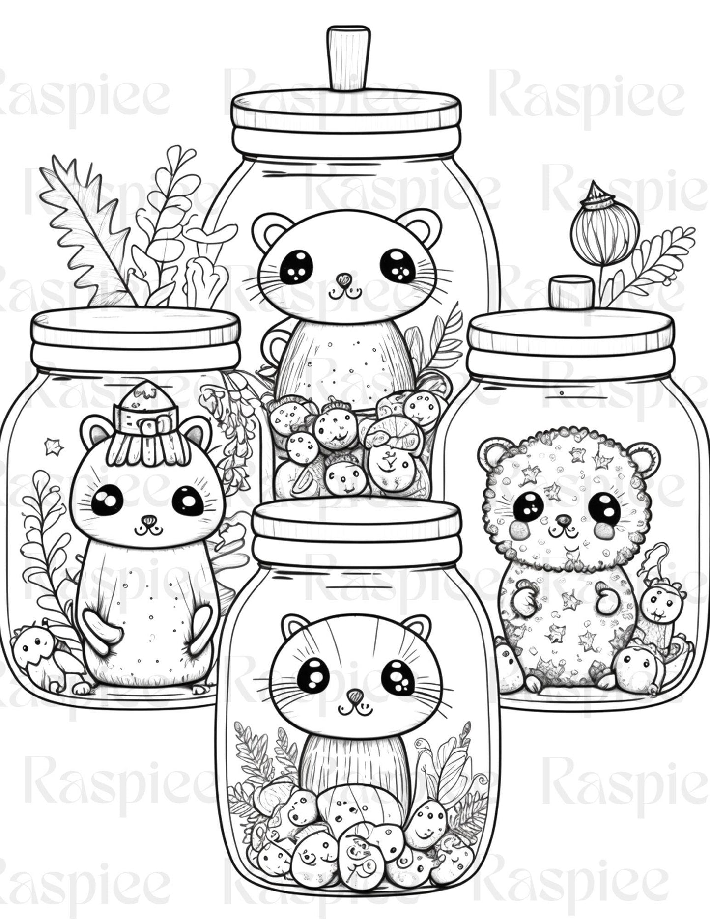 100 Animal in Jar Coloring Pages, Printable Coloring Pages for Kids and Adults, Printable PDF File Instant Download