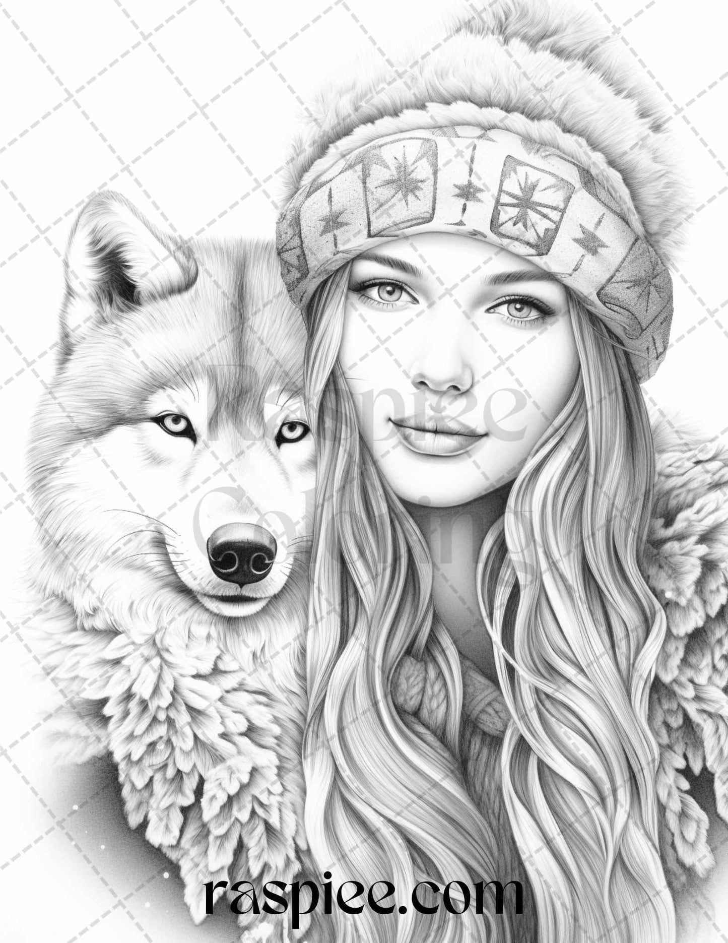 60 Beautiful Winter Girls Grayscale Coloring Pages Printable for Adults, PDF File Instant Download