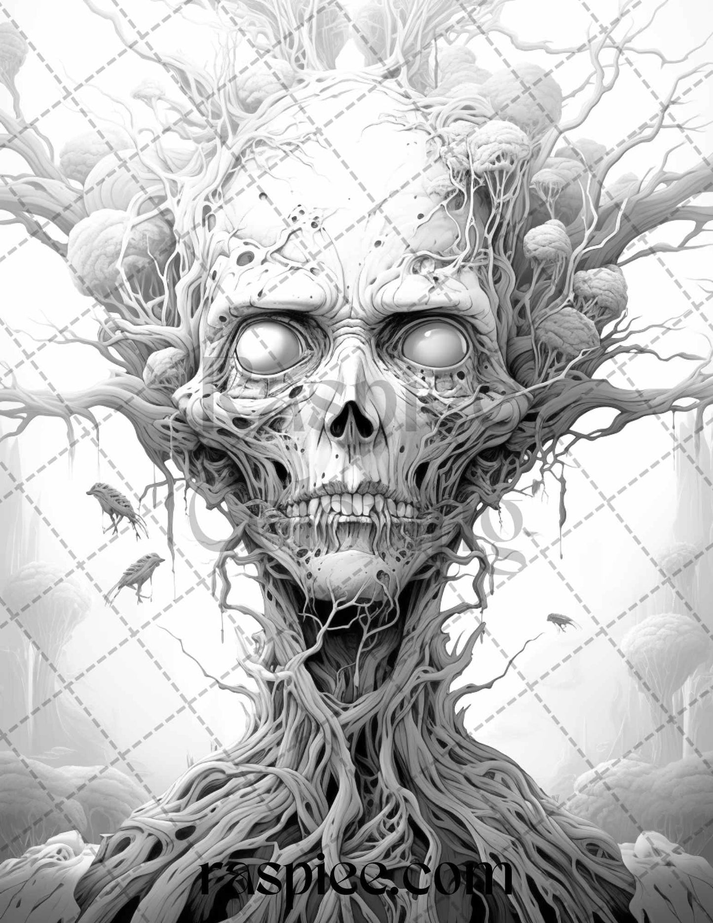 60 Halloween Nightmare Grayscale Coloring Pages Printable for Adults, PDF File Instant Download