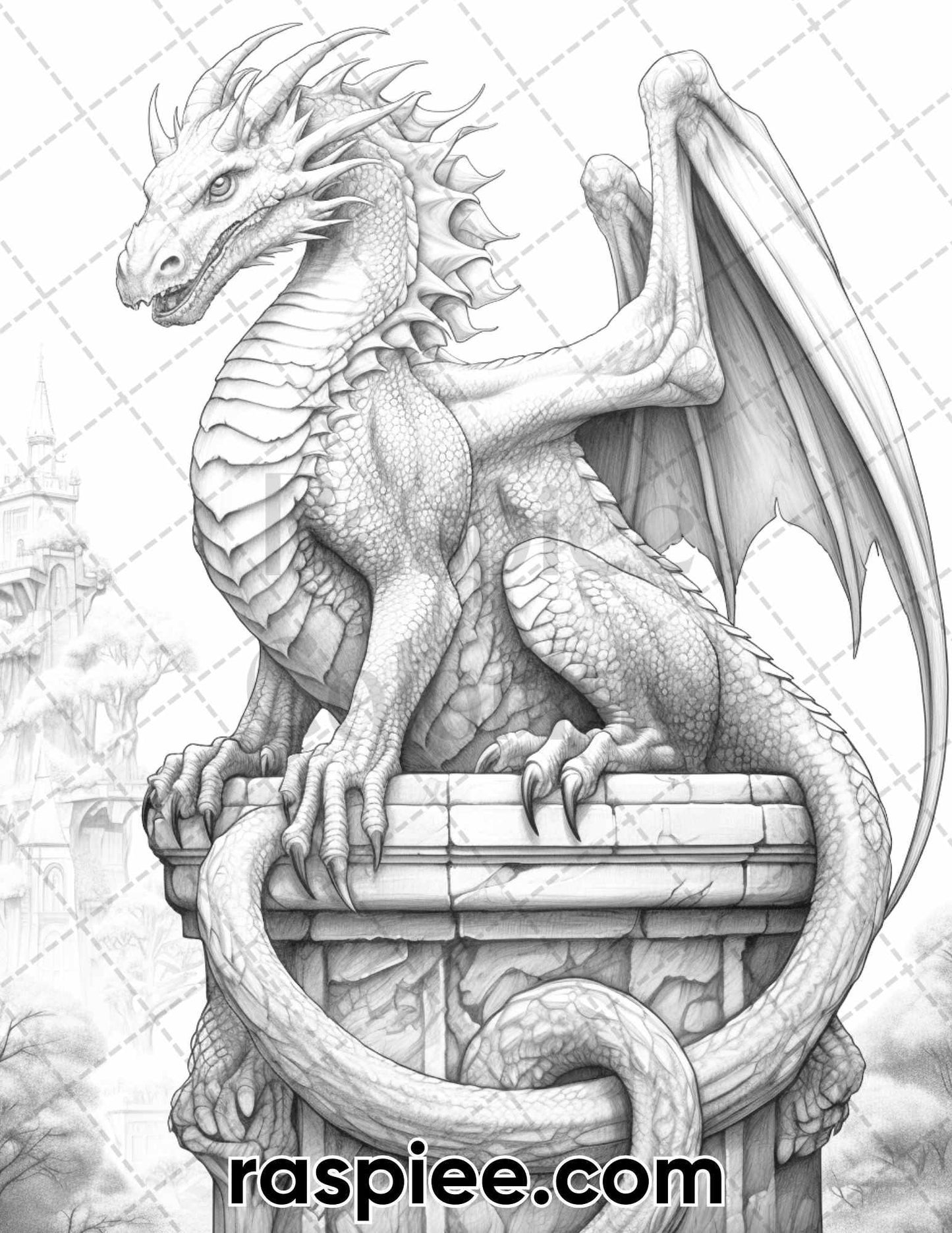 60 Mythical Creatures Grayscale Coloring Pages for Adults, Printable PDF Instant Download