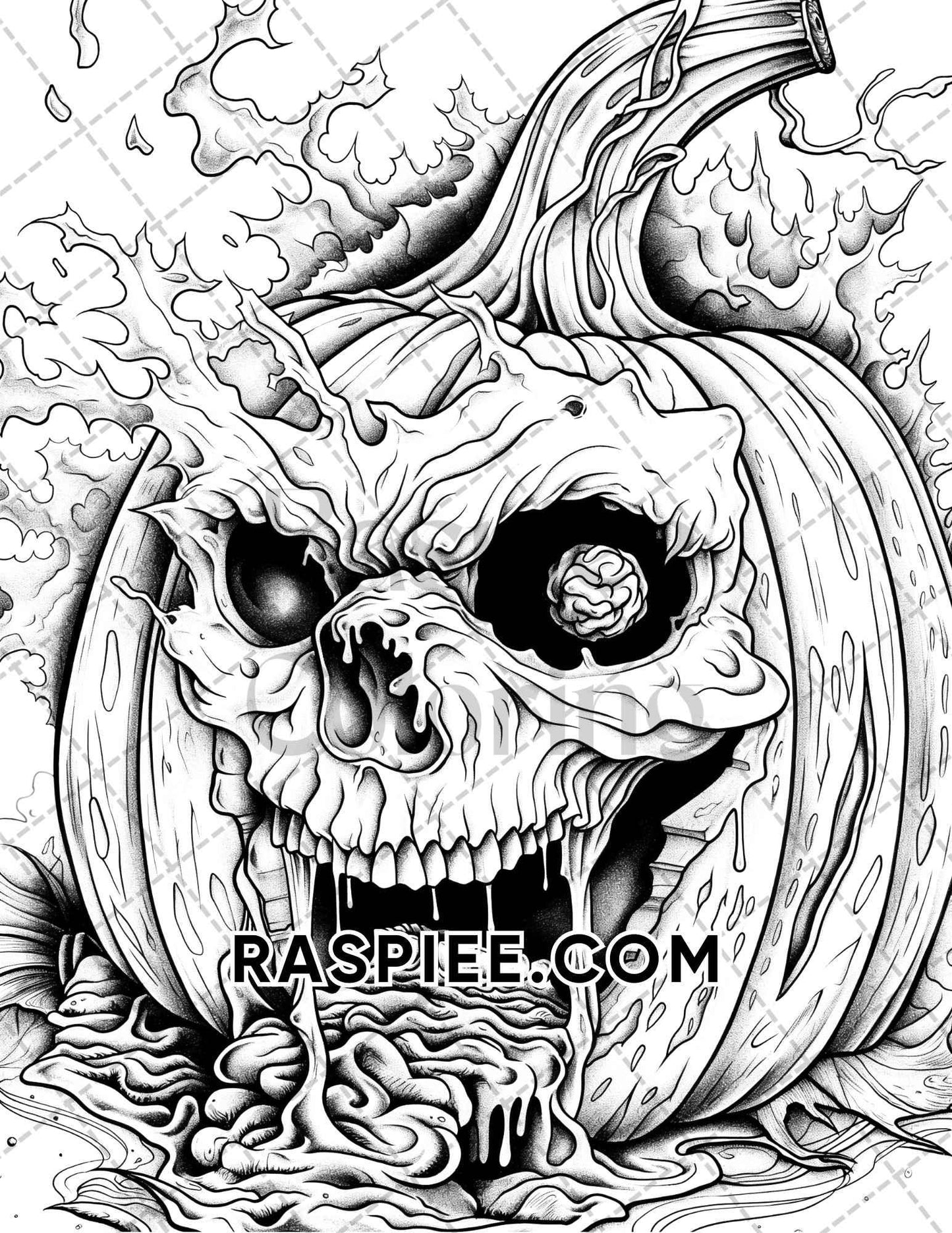 Spooky Pumpkin Halloween Adult Coloring Pages Printable PDF Instant Download