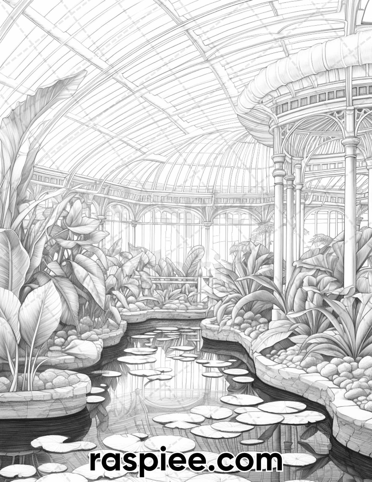 60 Victorian Greenhouse Grayscale Adult Coloring Pages, Printable PDF Instant Download
