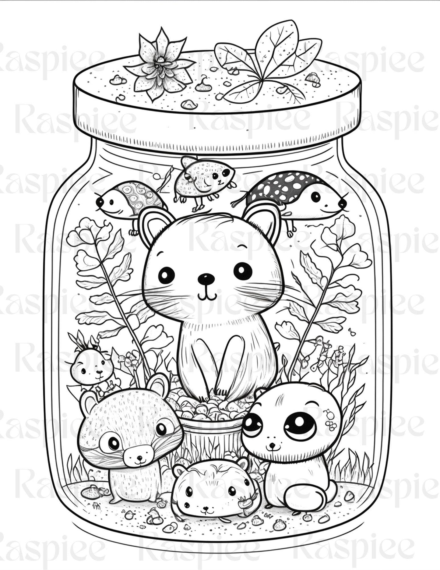 100 Animal in Jar Coloring Pages, Printable Coloring Pages for Kids and Adults, Printable PDF File Instant Download