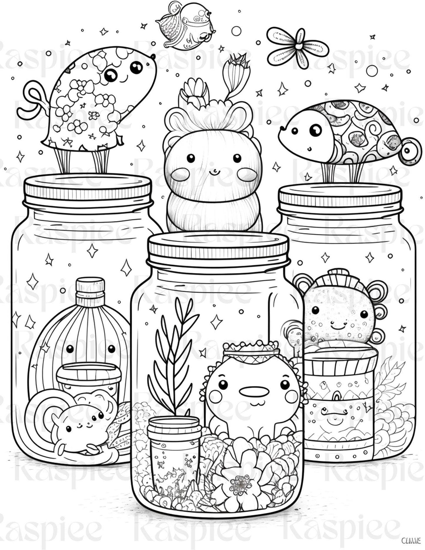 100 Animal in Jar Coloring Pages, Printable Coloring Pages for Kids and Adults, Printable PDF File Instant Download