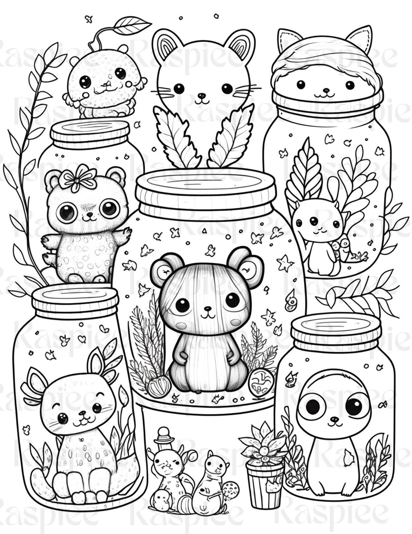 100 Animal in Jar Coloring Pages, Printable Coloring Pages for Kids and Adults, Printable PDF File Instant Download