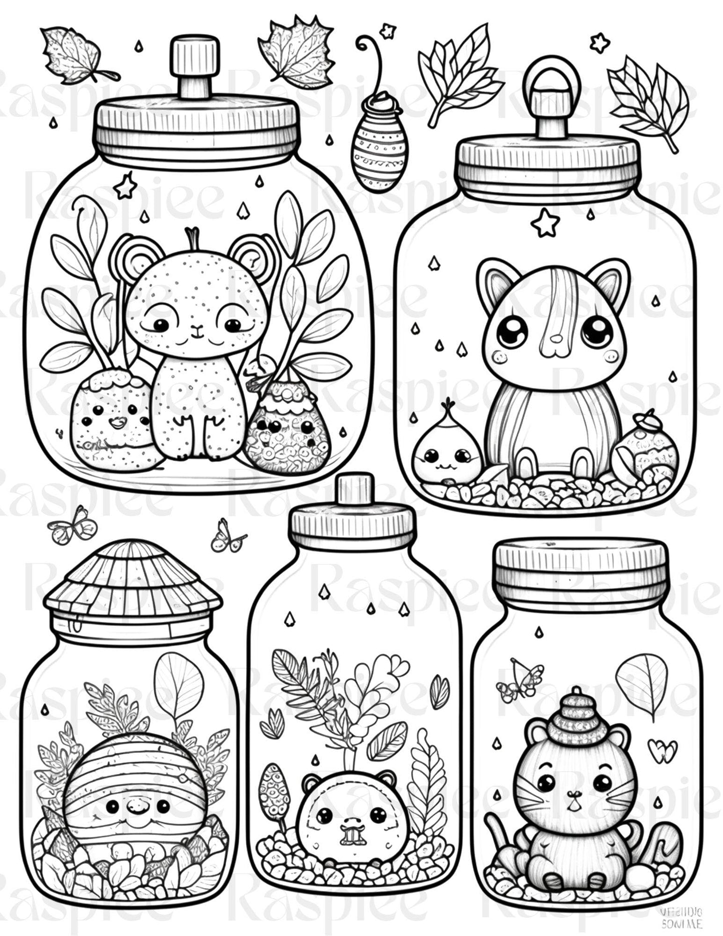 100 Animal in Jar Coloring Pages, Printable Coloring Pages for Kids and Adults, Printable PDF File Instant Download