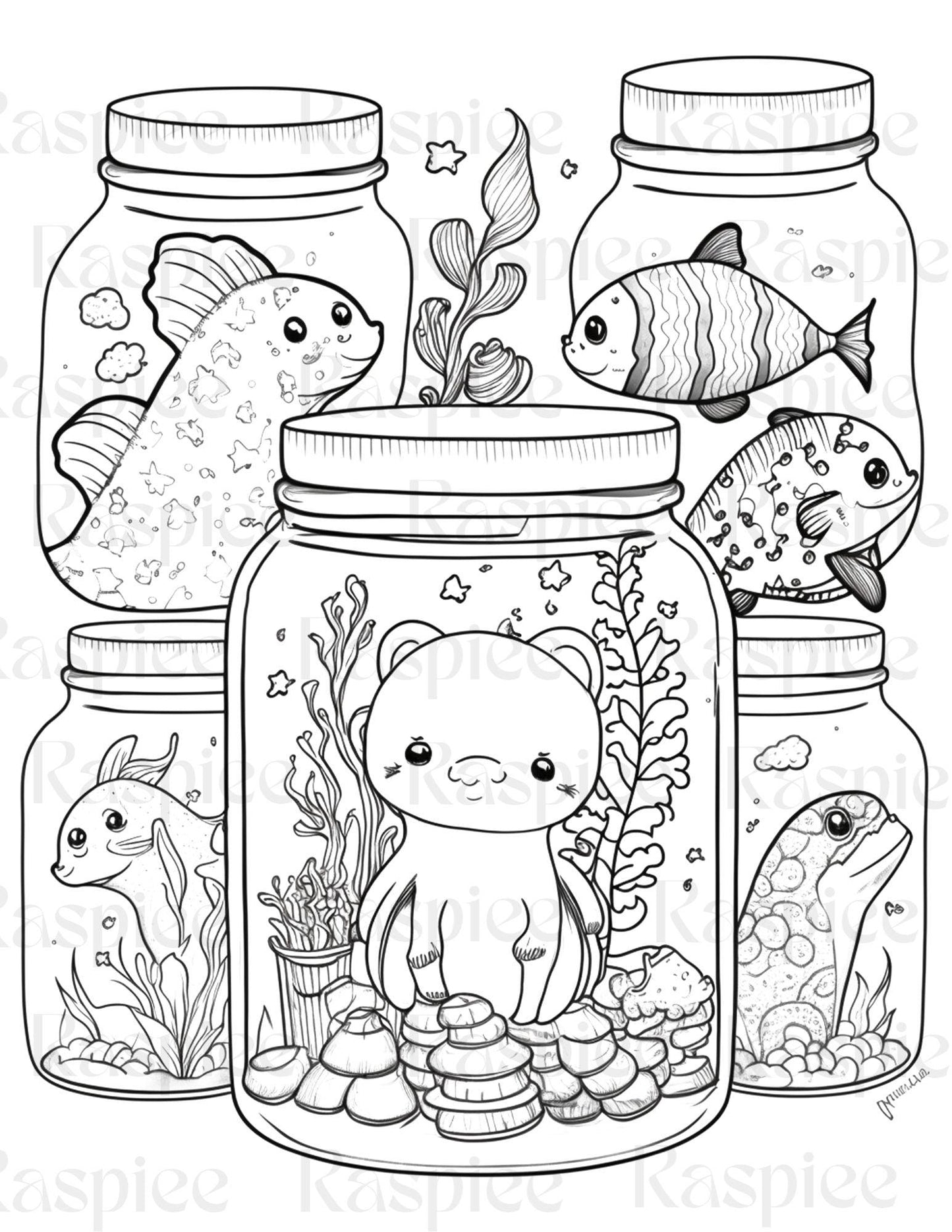 100 Animal in Jar Coloring Pages, Printable Coloring Pages for Kids and Adults, Printable PDF File Instant Download