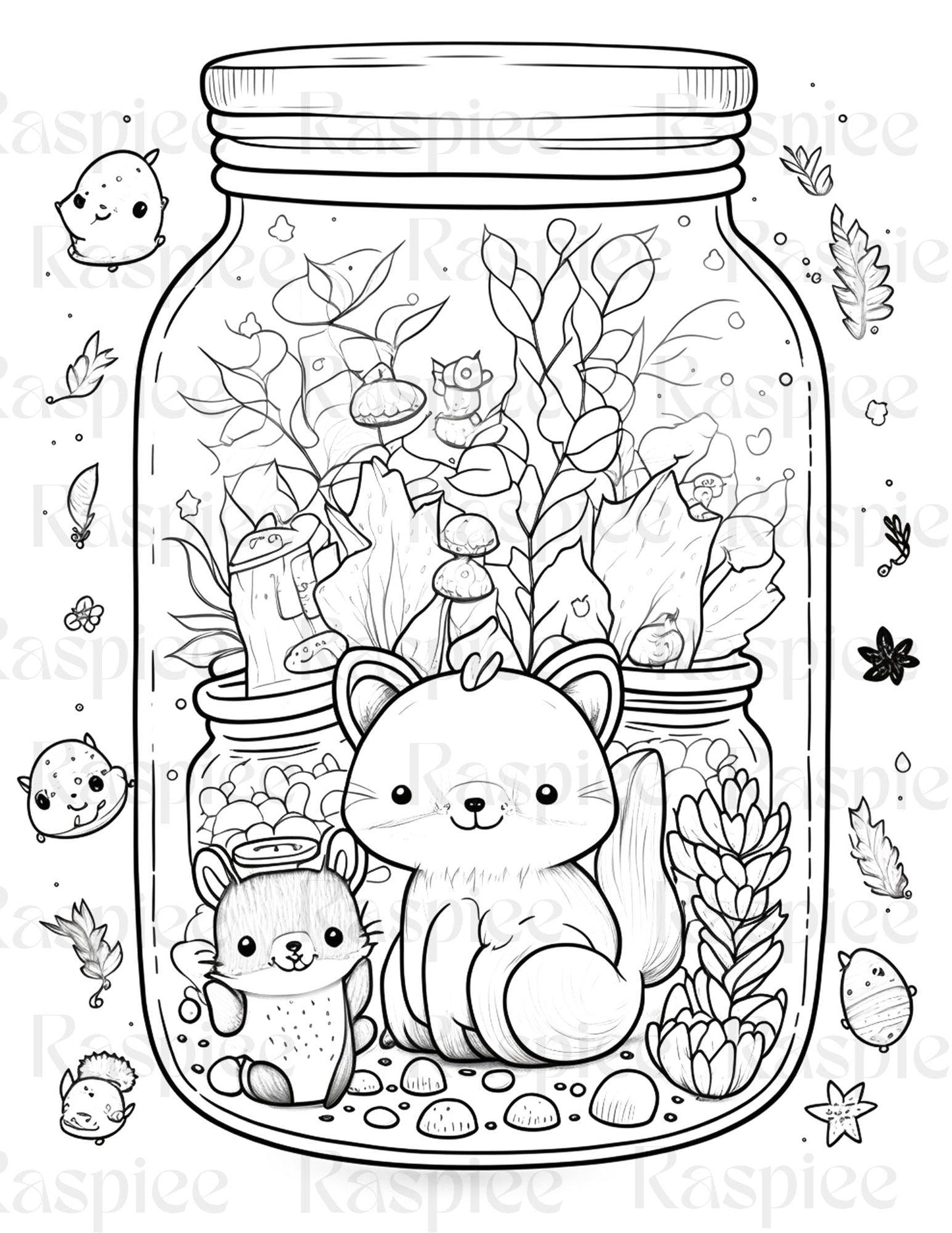 100 Animal in Jar Coloring Pages, Printable Coloring Pages for Kids and Adults, Printable PDF File Instant Download