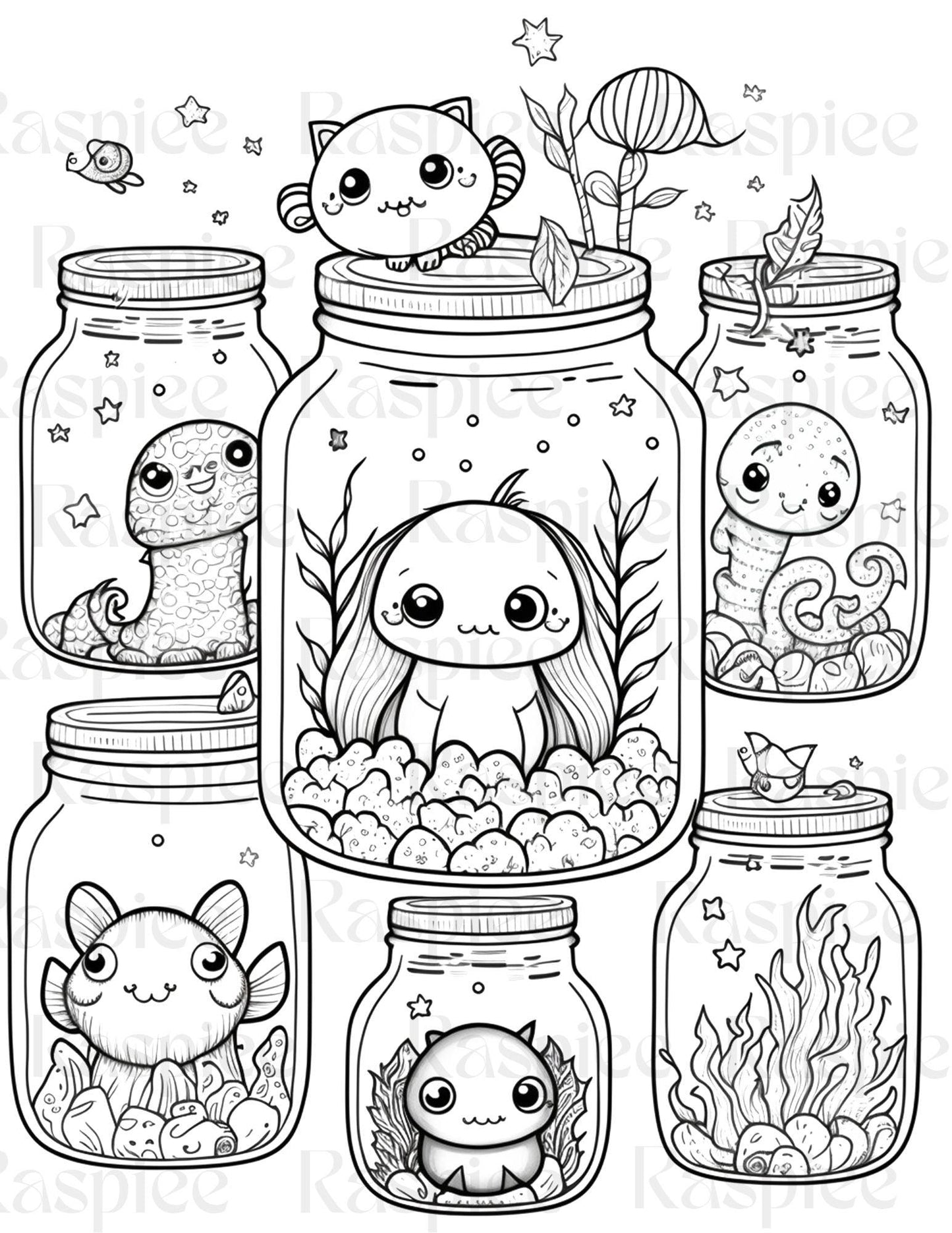 100 Animal in Jar Coloring Pages, Printable Coloring Pages for Kids and Adults, Printable PDF File Instant Download