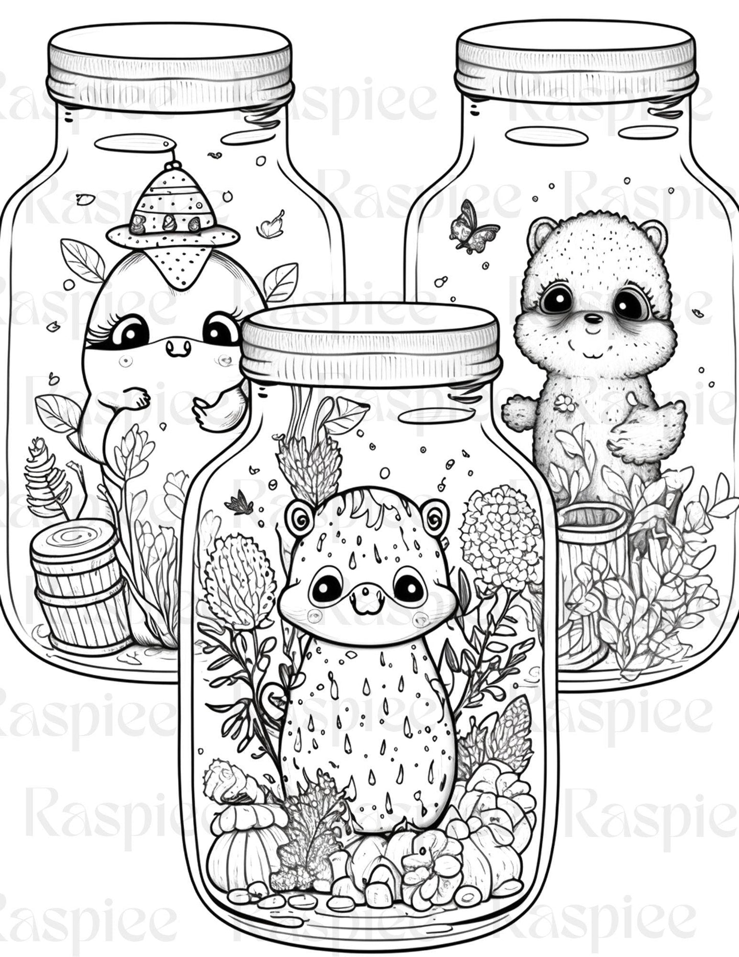 100 Animal in Jar Coloring Pages, Printable Coloring Pages for Kids and Adults, Printable PDF File Instant Download