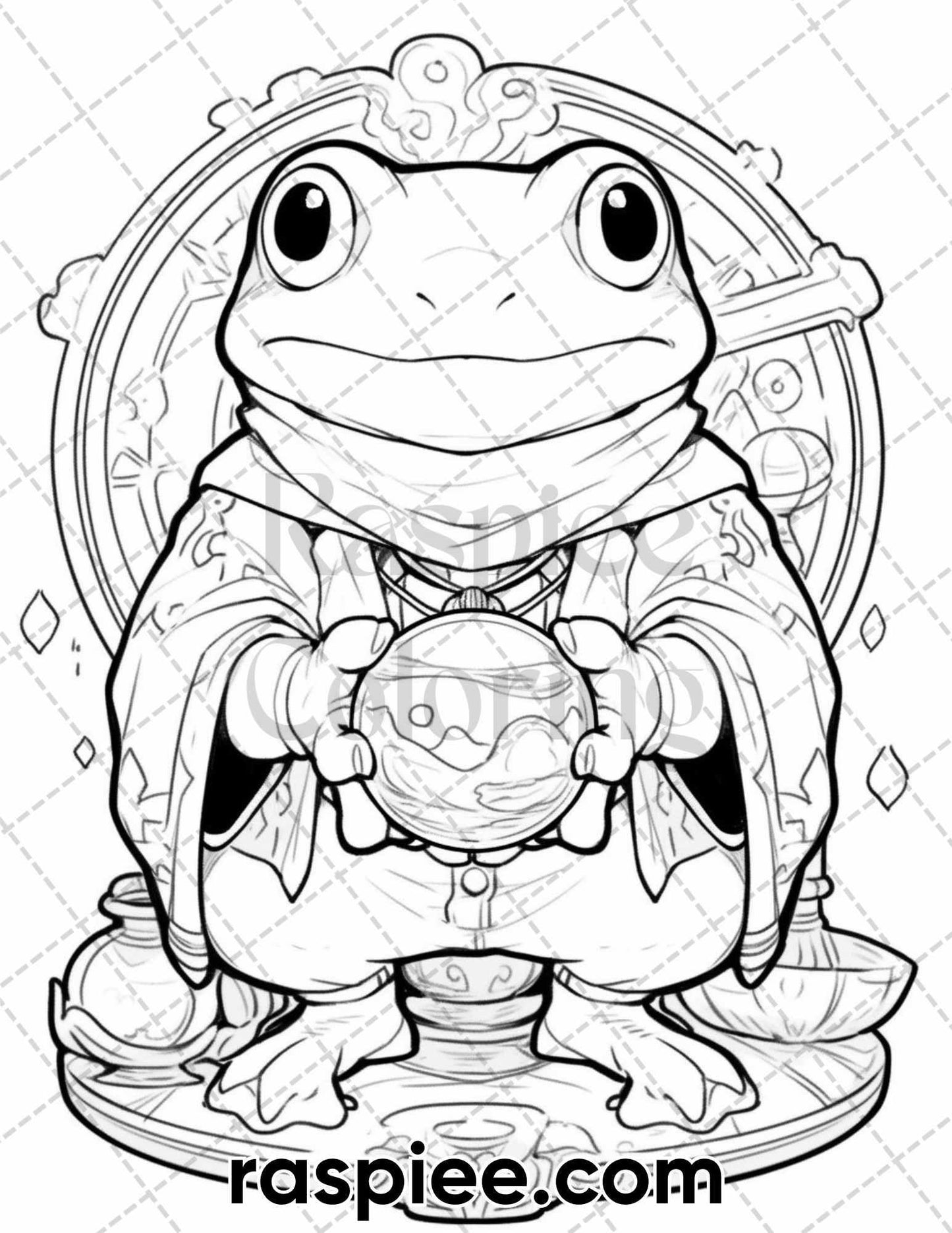50 The Frog Kingdom Grayscale Coloring Pages for Adults, Printable PDF Instant Download