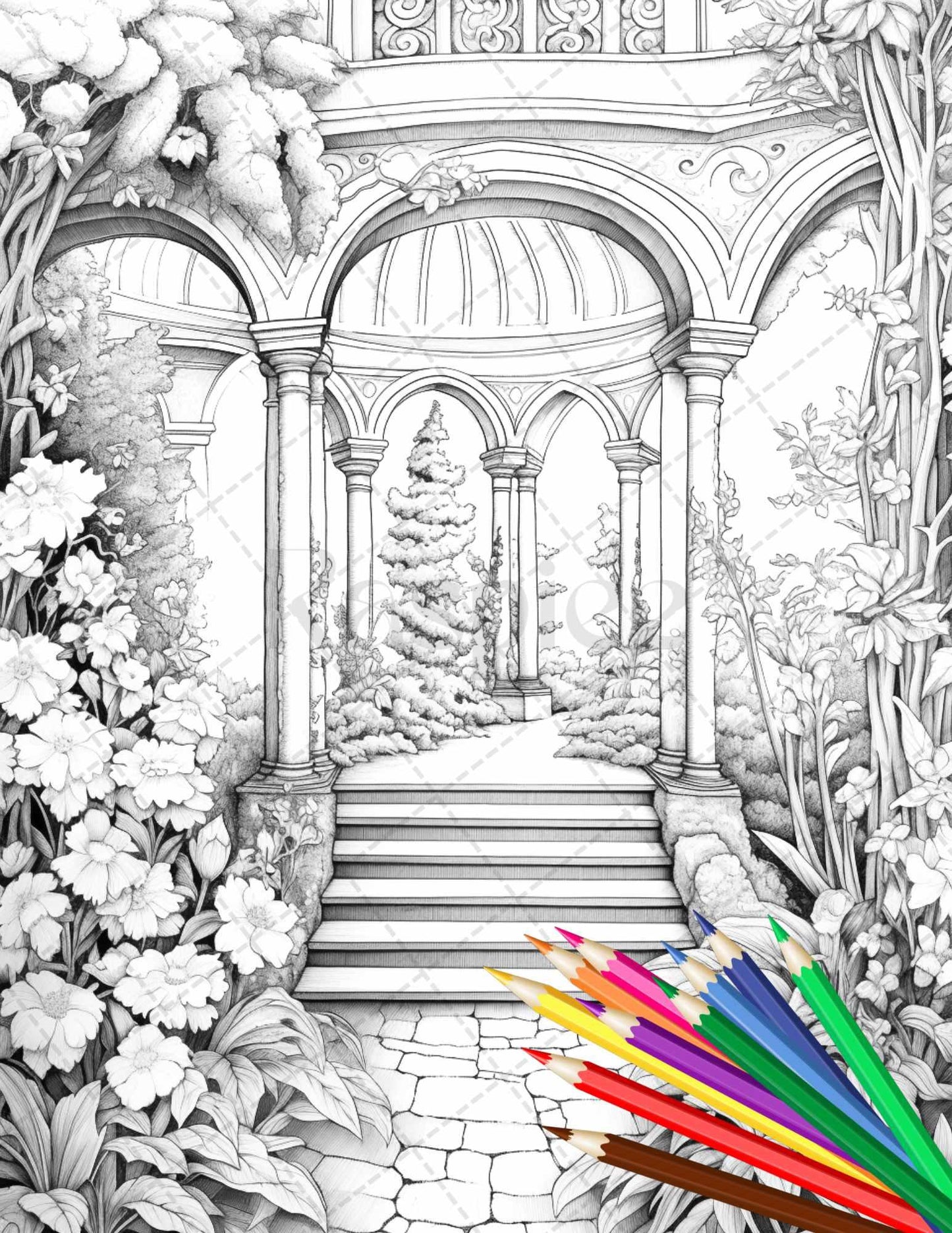 Secret Garden Coloring Pages Printable for Adults, Grayscale Coloring Page, PDF File Instant Download