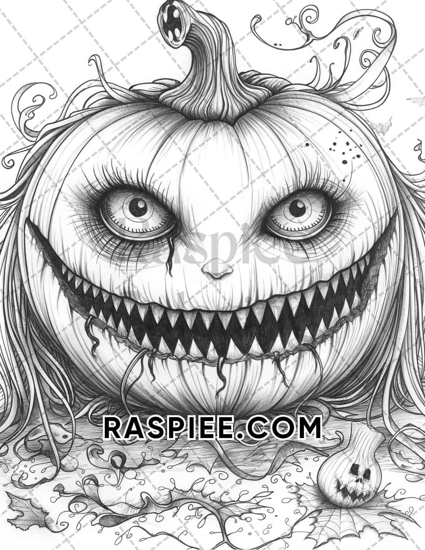 Spooky Pumpkin Halloween Adult Coloring Pages Printable PDF Instant Download