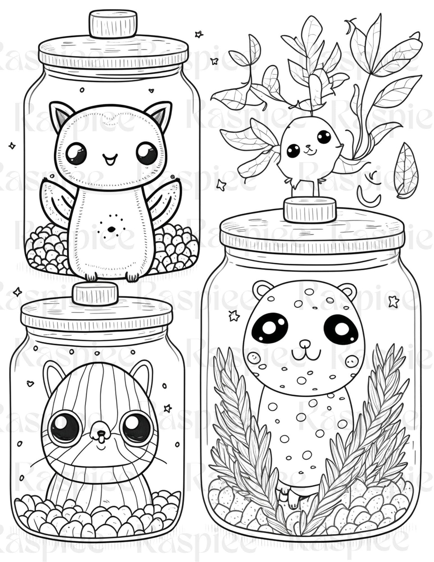 100 Animal in Jar Coloring Pages, Printable Coloring Pages for Kids and Adults, Printable PDF File Instant Download