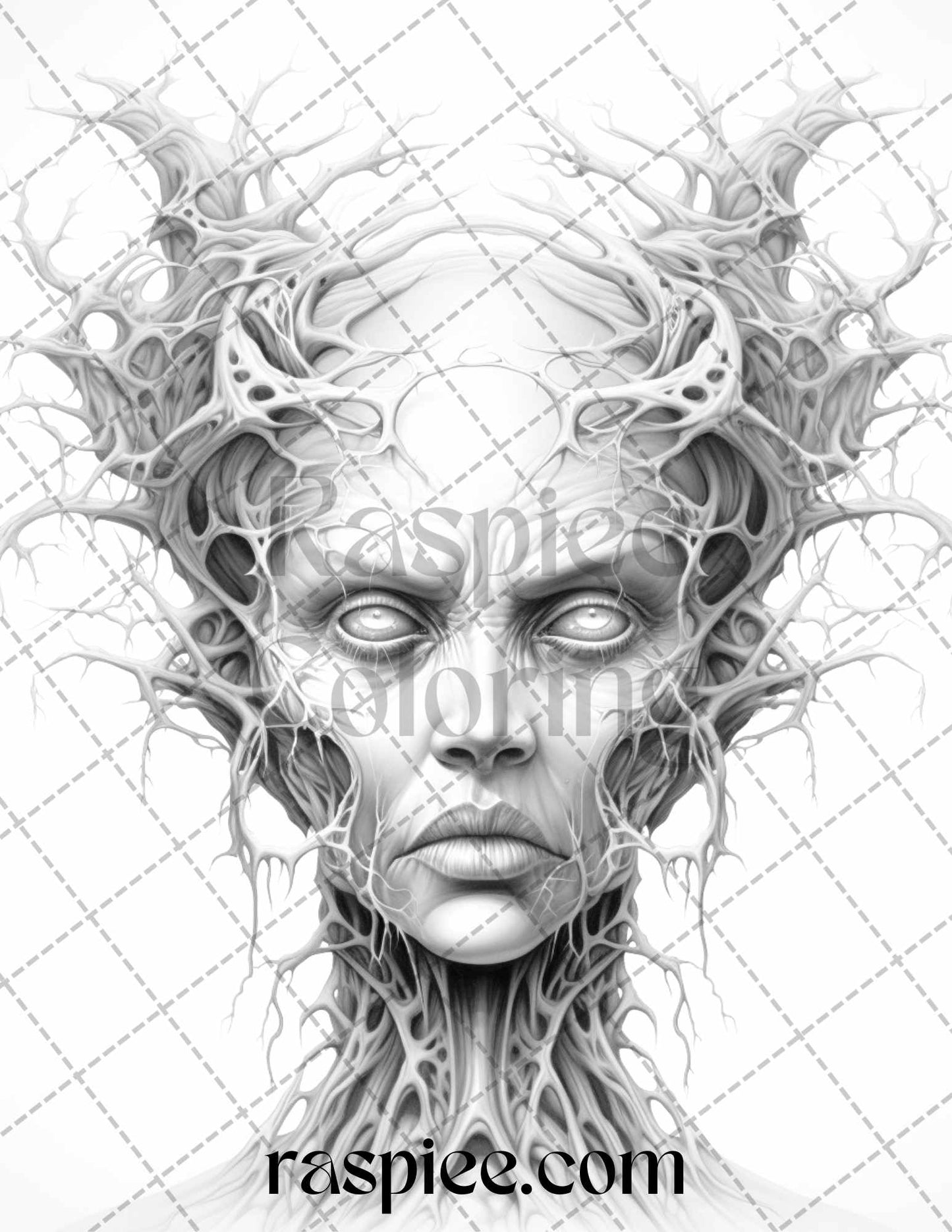 60 Halloween Nightmare Grayscale Coloring Pages Printable for Adults, PDF File Instant Download