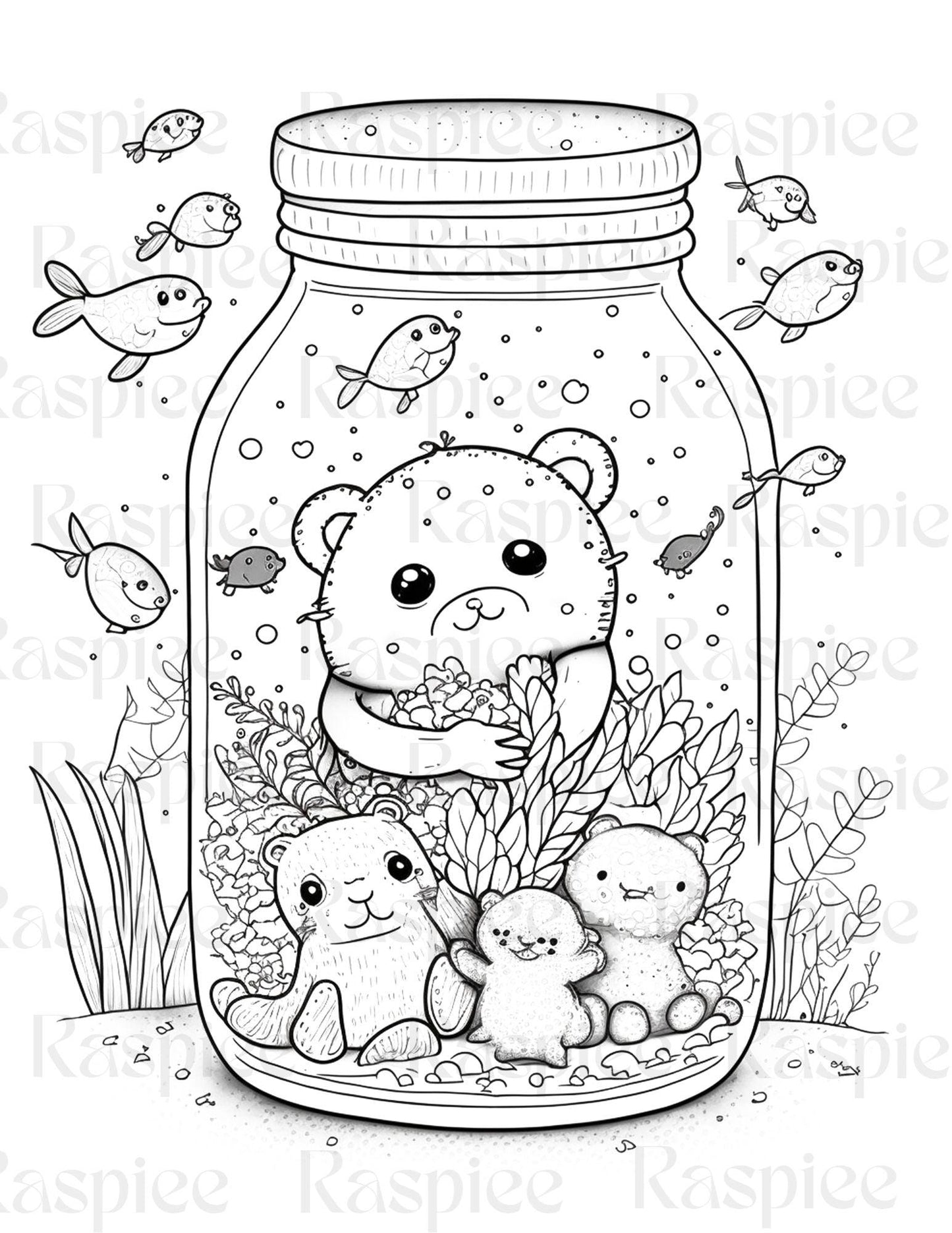100 Animal in Jar Coloring Pages, Printable Coloring Pages for Kids and Adults, Printable PDF File Instant Download