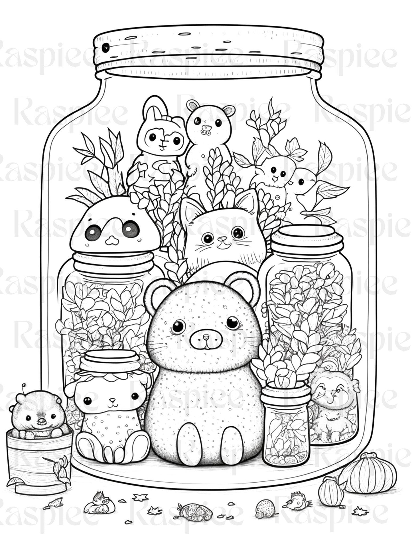 100 Animal in Jar Coloring Pages, Printable Coloring Pages for Kids and Adults, Printable PDF File Instant Download