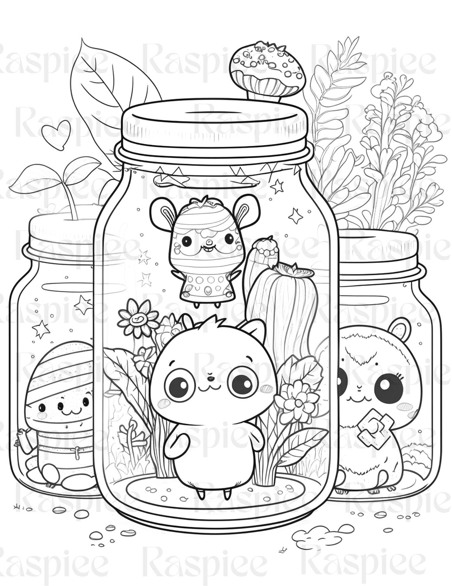 100 Animal in Jar Coloring Pages, Printable Coloring Pages for Kids and Adults, Printable PDF File Instant Download