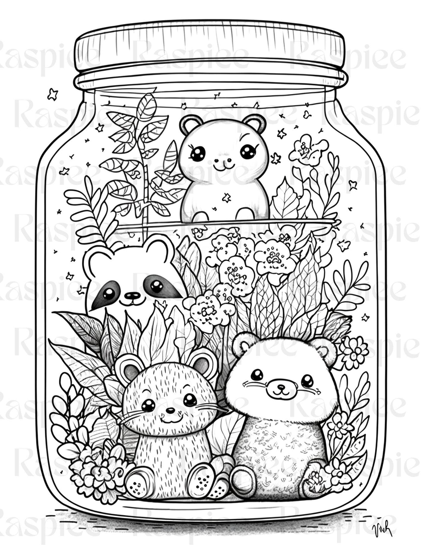 100 Animal in Jar Coloring Pages, Printable Coloring Pages for Kids and Adults, Printable PDF File Instant Download