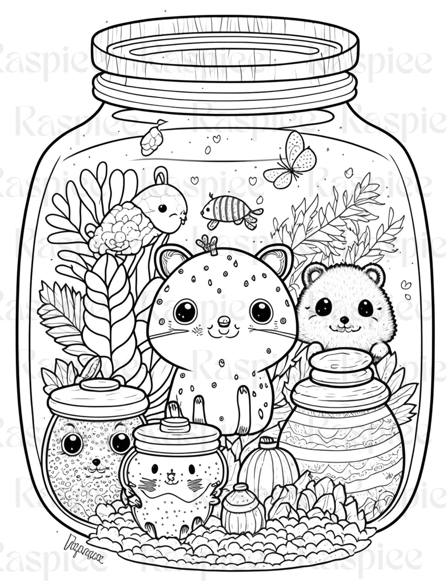 100 Animal in Jar Coloring Pages, Printable Coloring Pages for Kids and Adults, Printable PDF File Instant Download