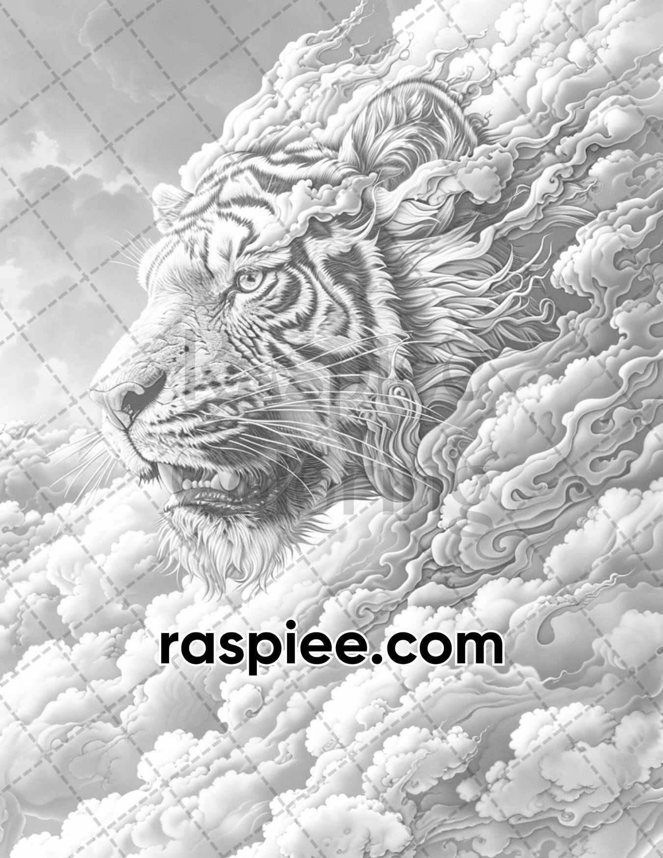 80 Fantasy Animal Cloud Grayscale Adult Coloring Pages, Printable PDF Instant Download
