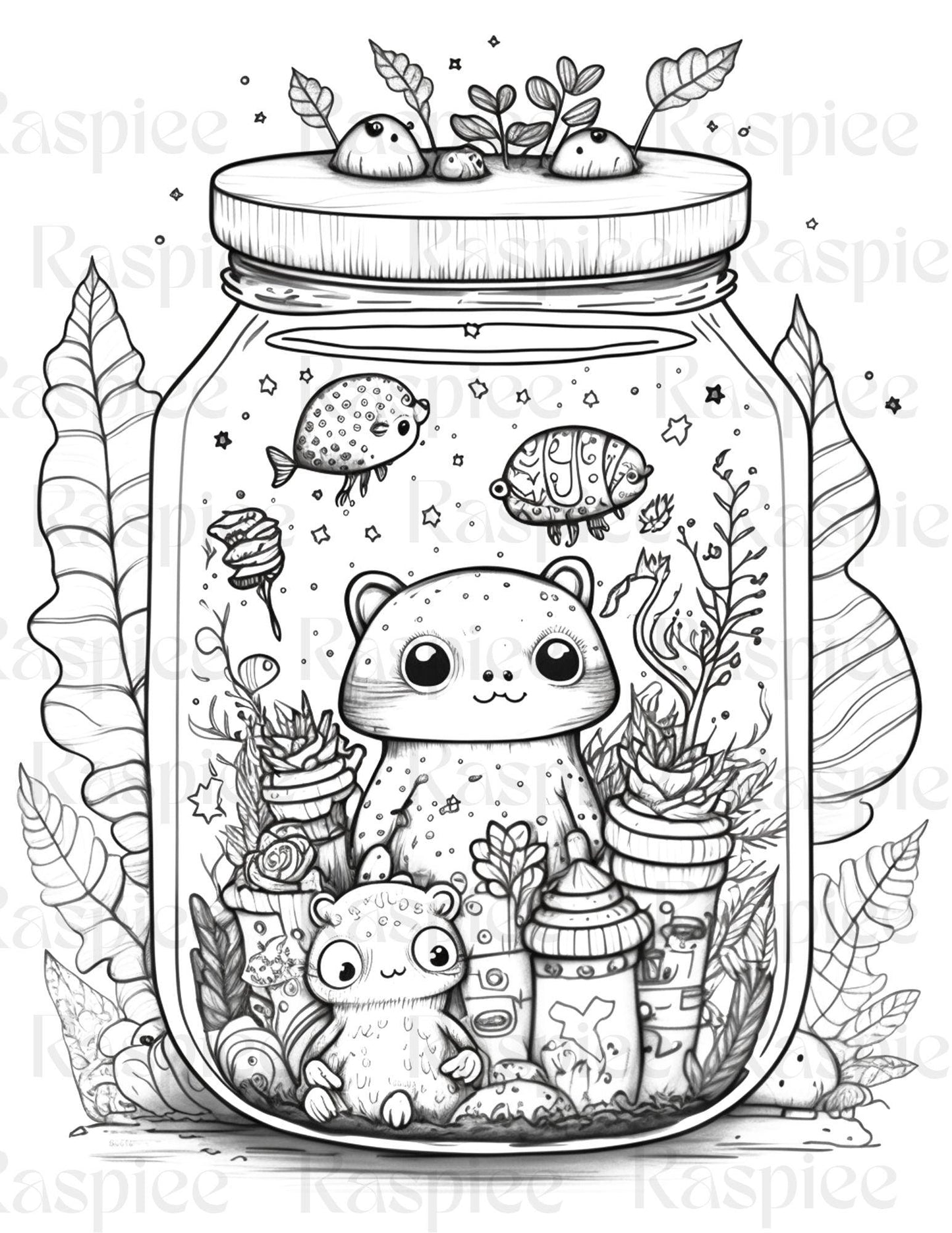 100 Animal in Jar Coloring Pages, Printable Coloring Pages for Kids and Adults, Printable PDF File Instant Download