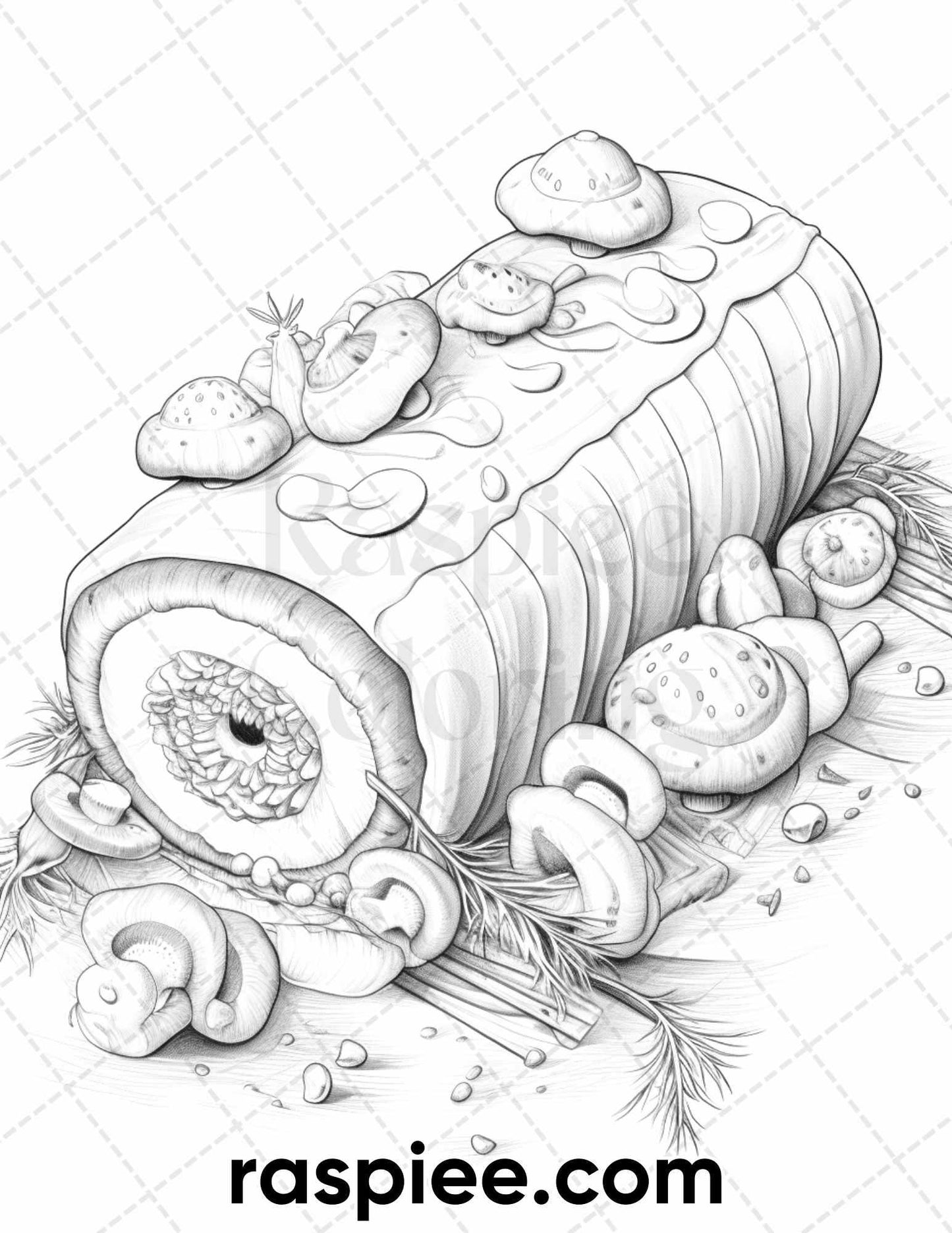 77 Christmas Desserts Grayscale Coloring Pages for Adults, Printable PDF Instant Download