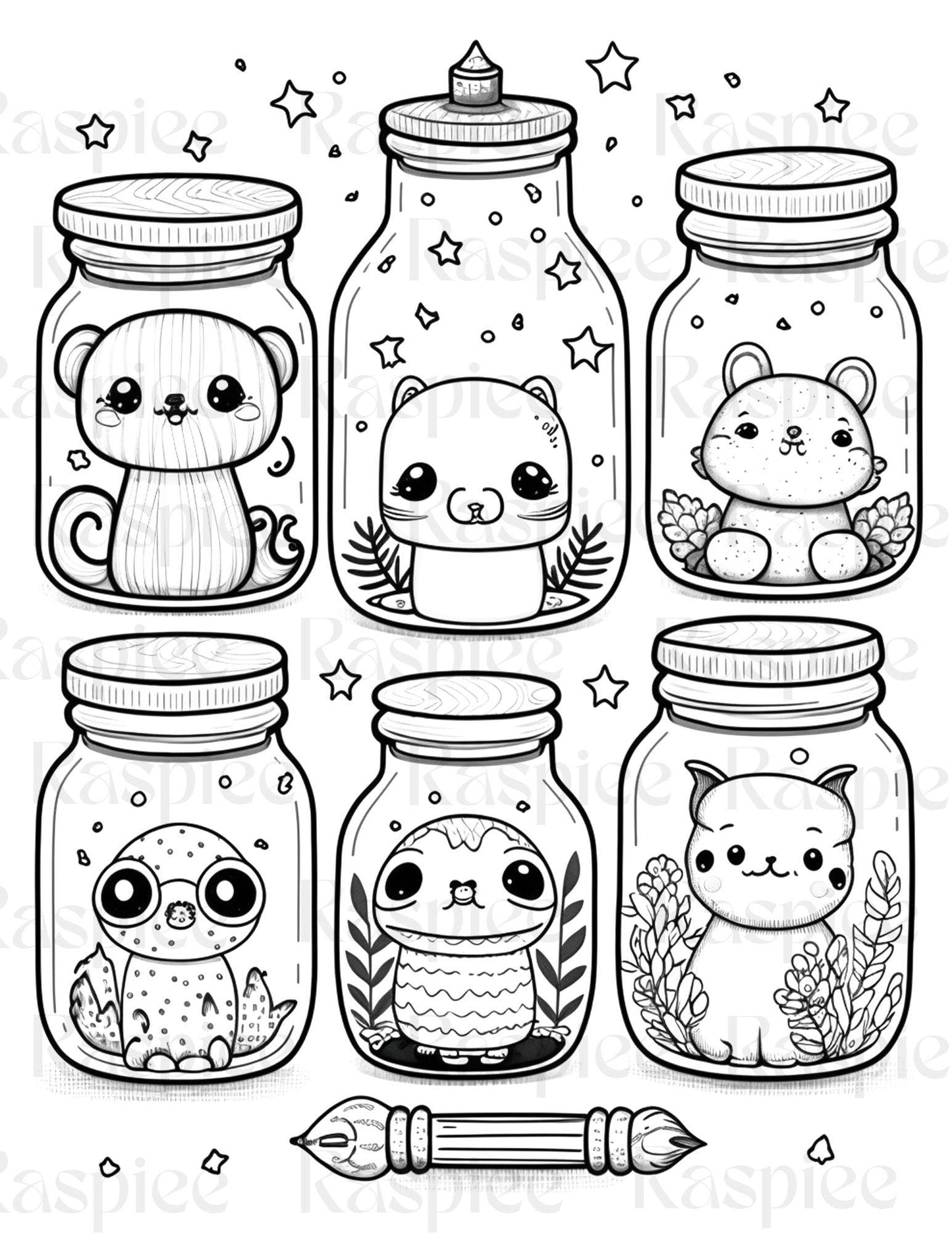 100 Animal in Jar Coloring Pages, Printable Coloring Pages for Kids and Adults, Printable PDF File Instant Download