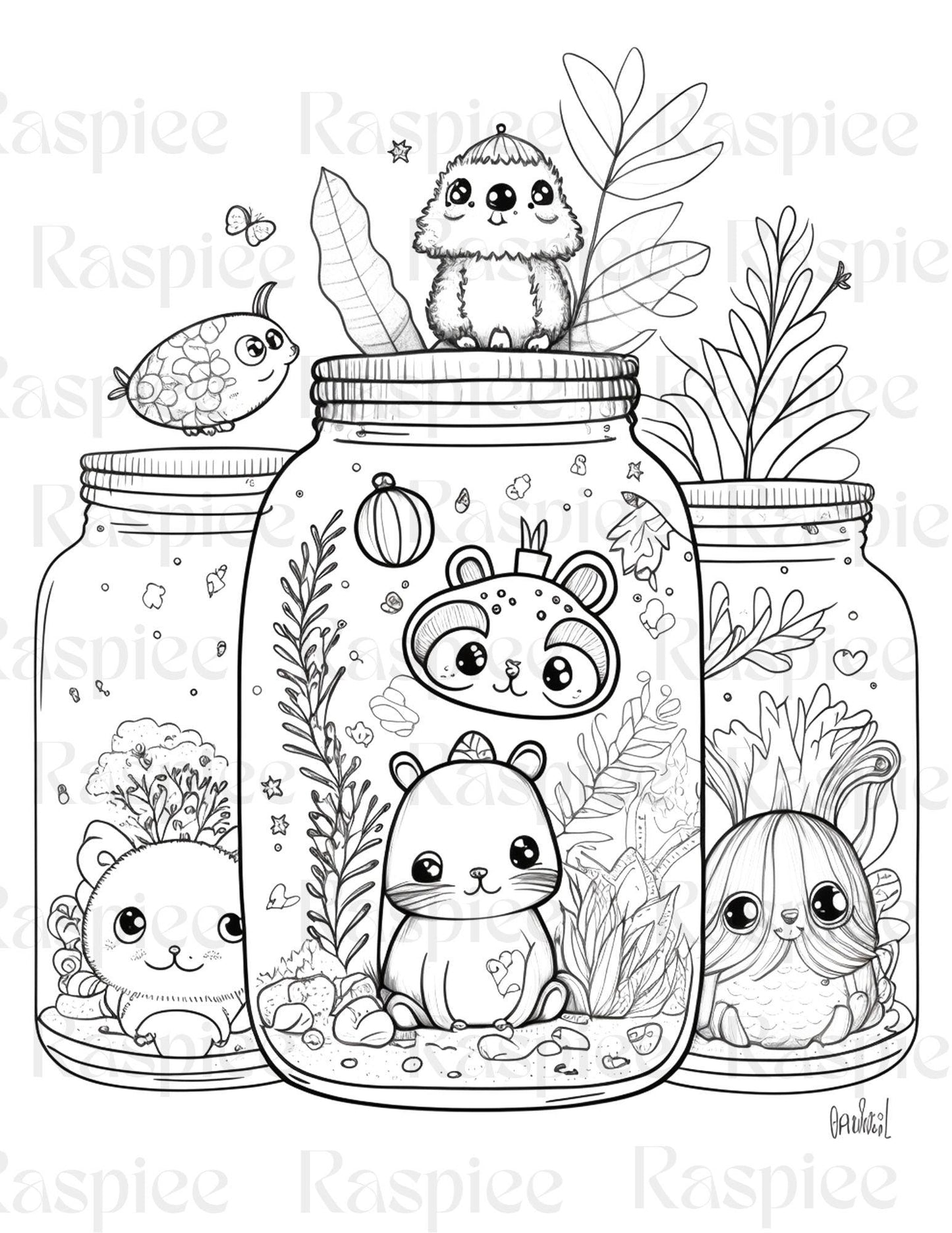 100 Animal in Jar Coloring Pages, Printable Coloring Pages for Kids and Adults, Printable PDF File Instant Download