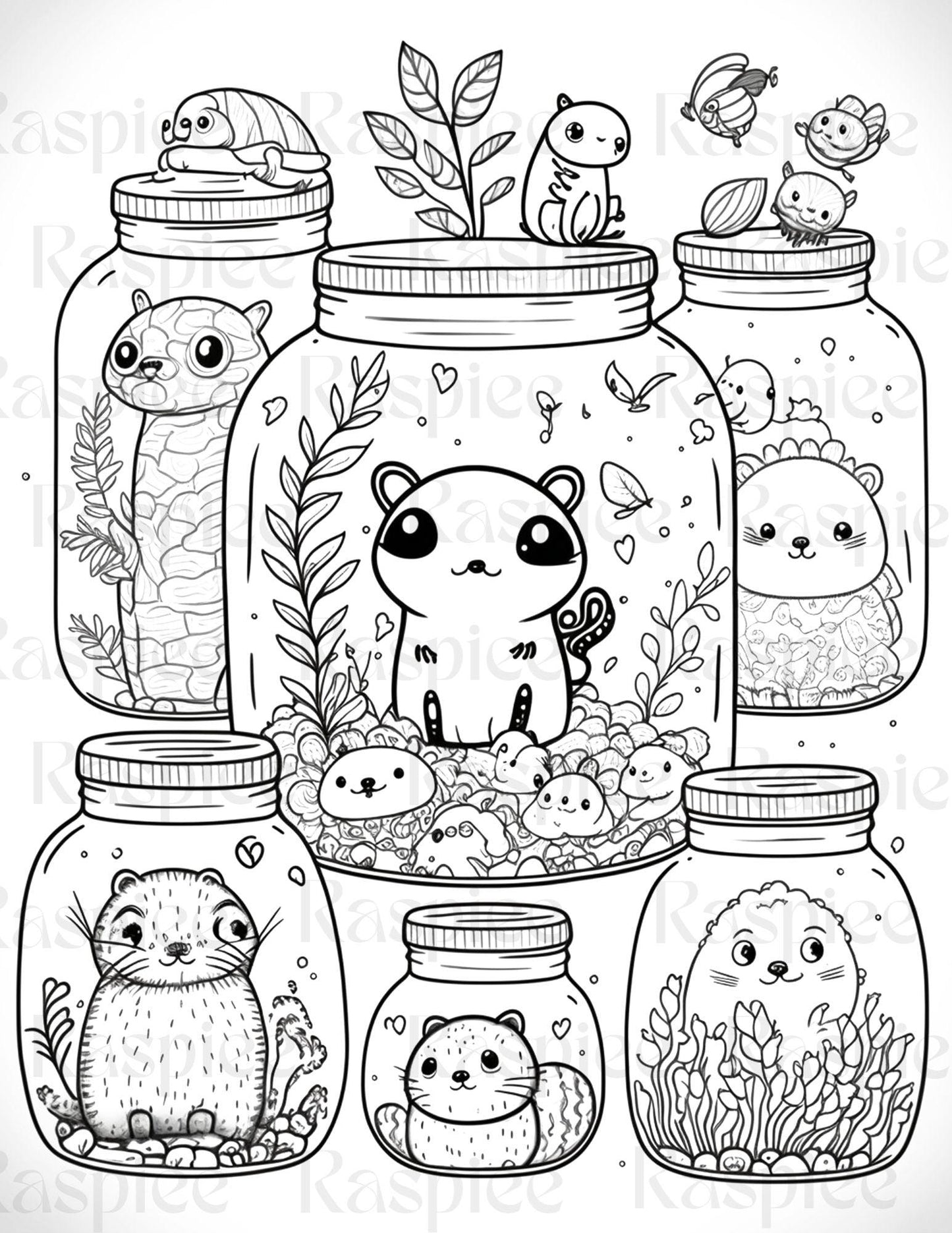 100 Animal in Jar Coloring Pages, Printable Coloring Pages for Kids and Adults, Printable PDF File Instant Download
