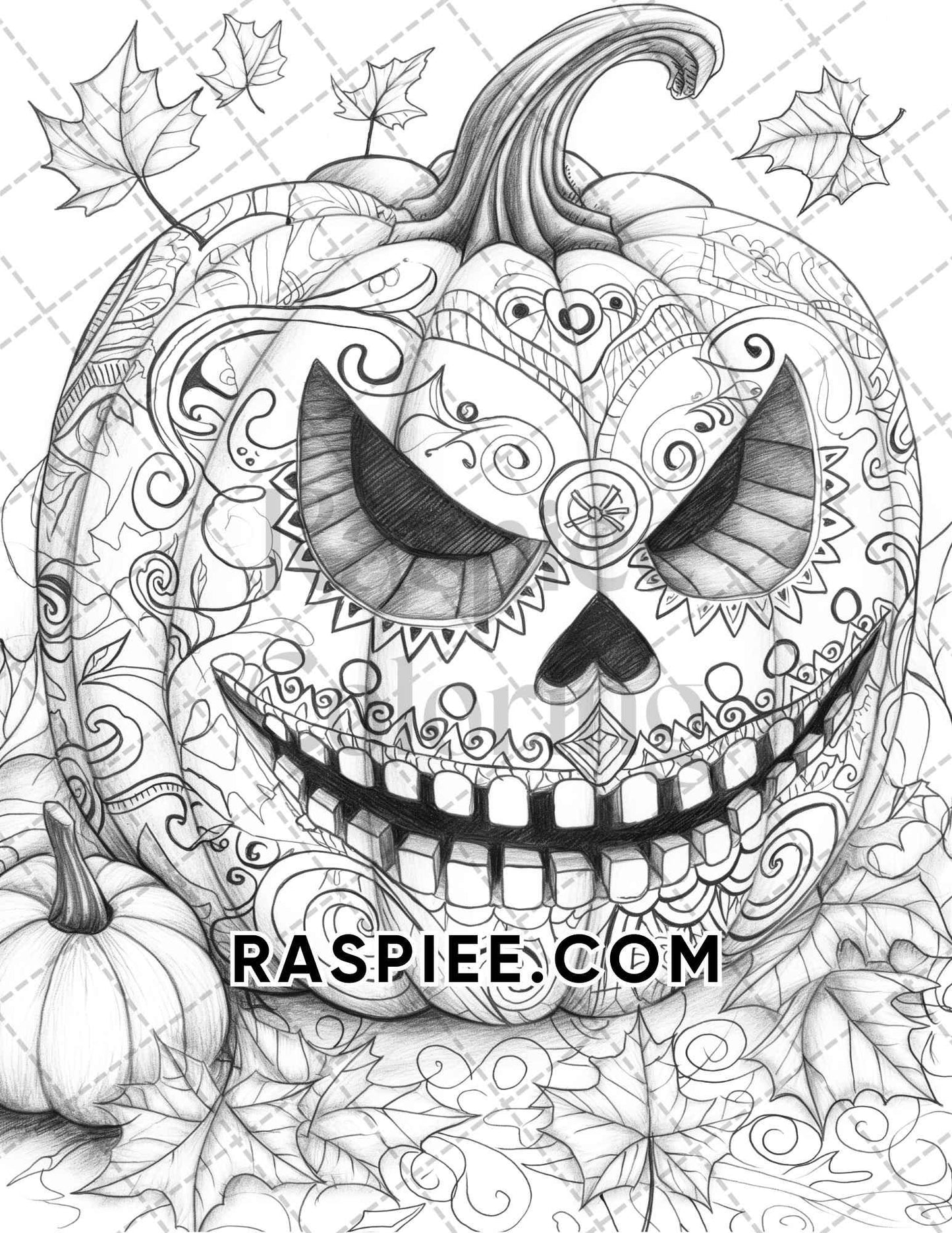Spooky Pumpkin Halloween Adult Coloring Pages Printable PDF Instant Download