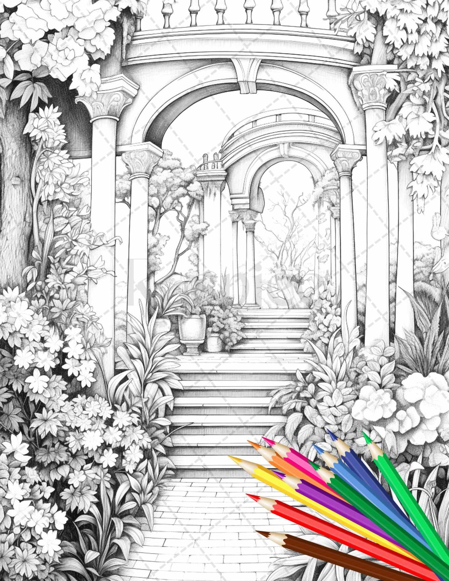 Secret Garden Coloring Pages Printable for Adults, Grayscale Coloring Page, PDF File Instant Download