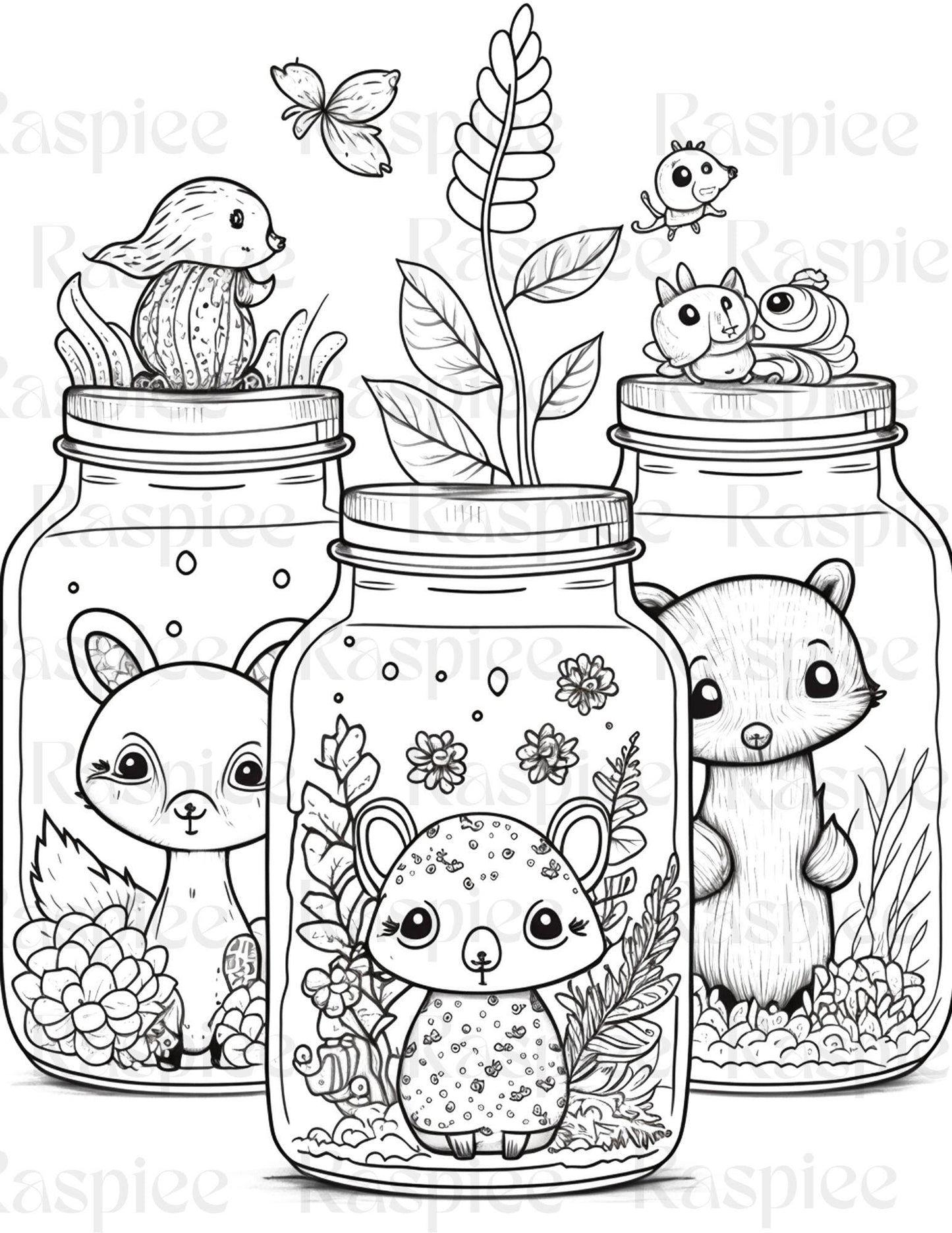 100 Animal in Jar Coloring Pages, Printable Coloring Pages for Kids and Adults, Printable PDF File Instant Download