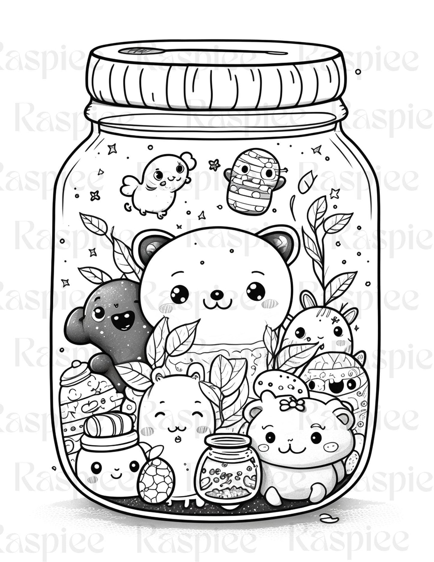 100 Animal in Jar Coloring Pages, Printable Coloring Pages for Kids and Adults, Printable PDF File Instant Download