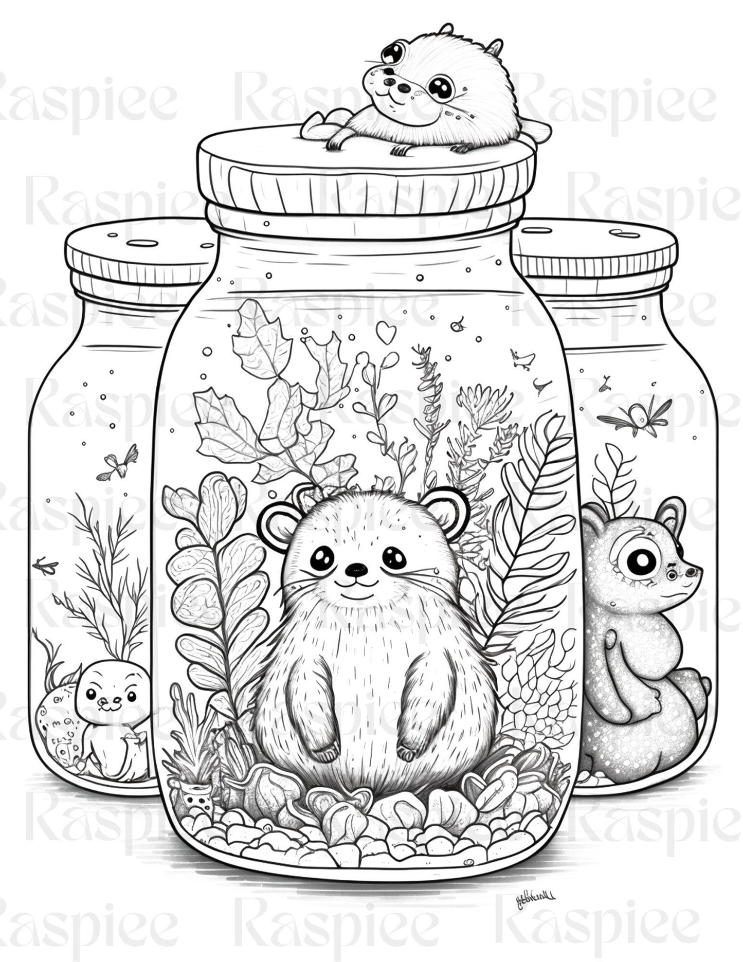 100 Animal in Jar Coloring Pages, Printable Coloring Pages for Kids and Adults, Printable PDF File Instant Download