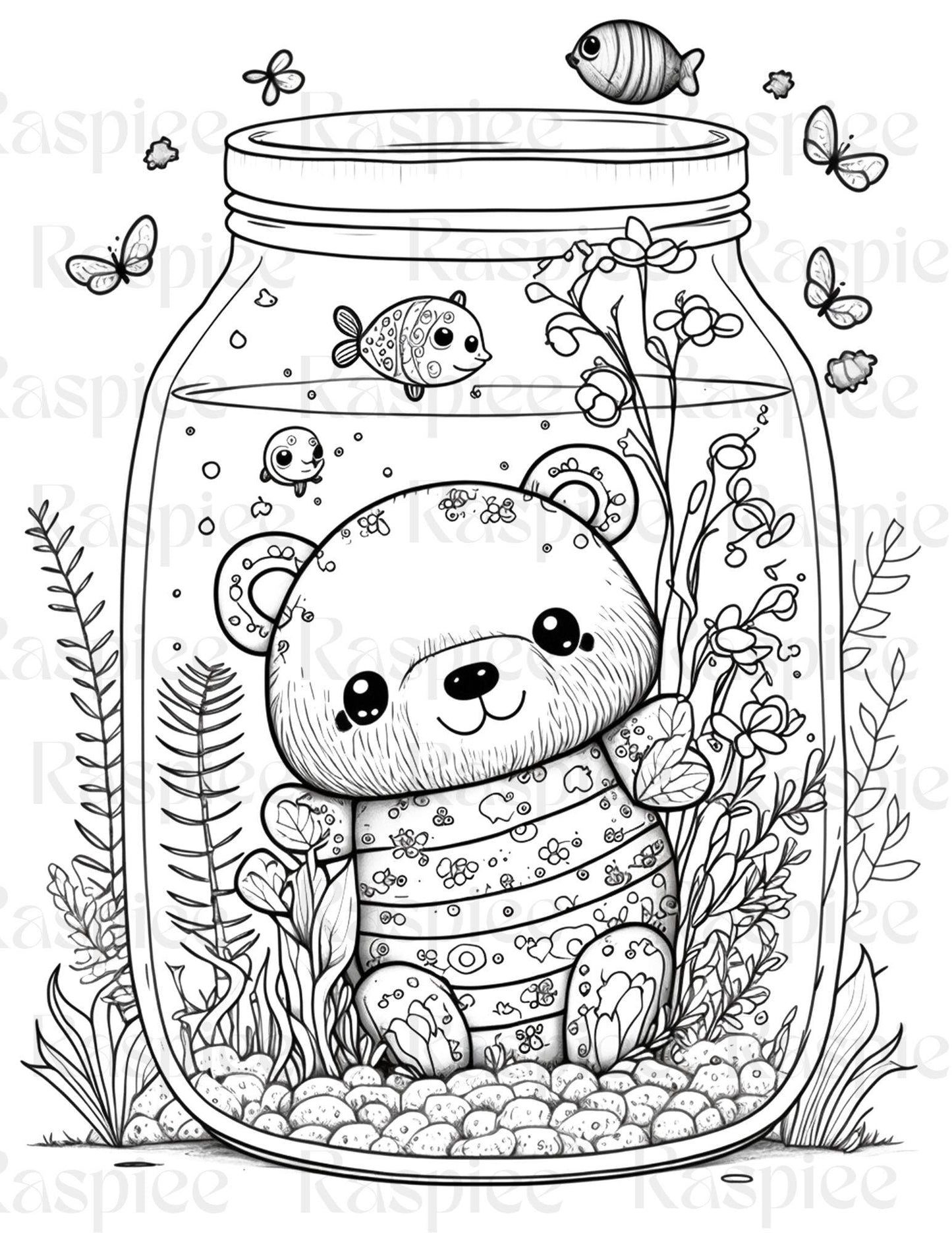 100 Animal in Jar Coloring Pages, Printable Coloring Pages for Kids and Adults, Printable PDF File Instant Download