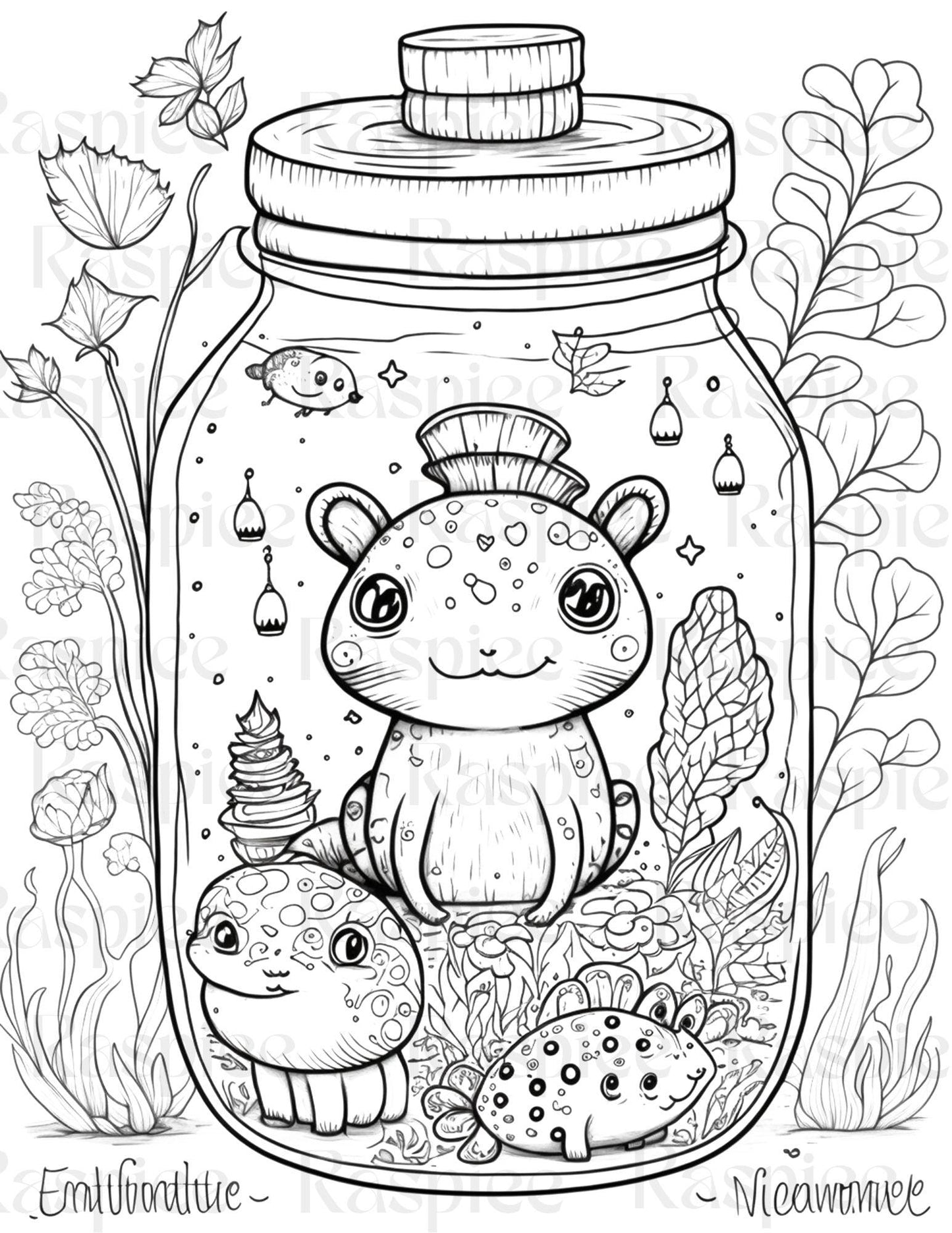 100 Animal in Jar Coloring Pages, Printable Coloring Pages for Kids and Adults, Printable PDF File Instant Download