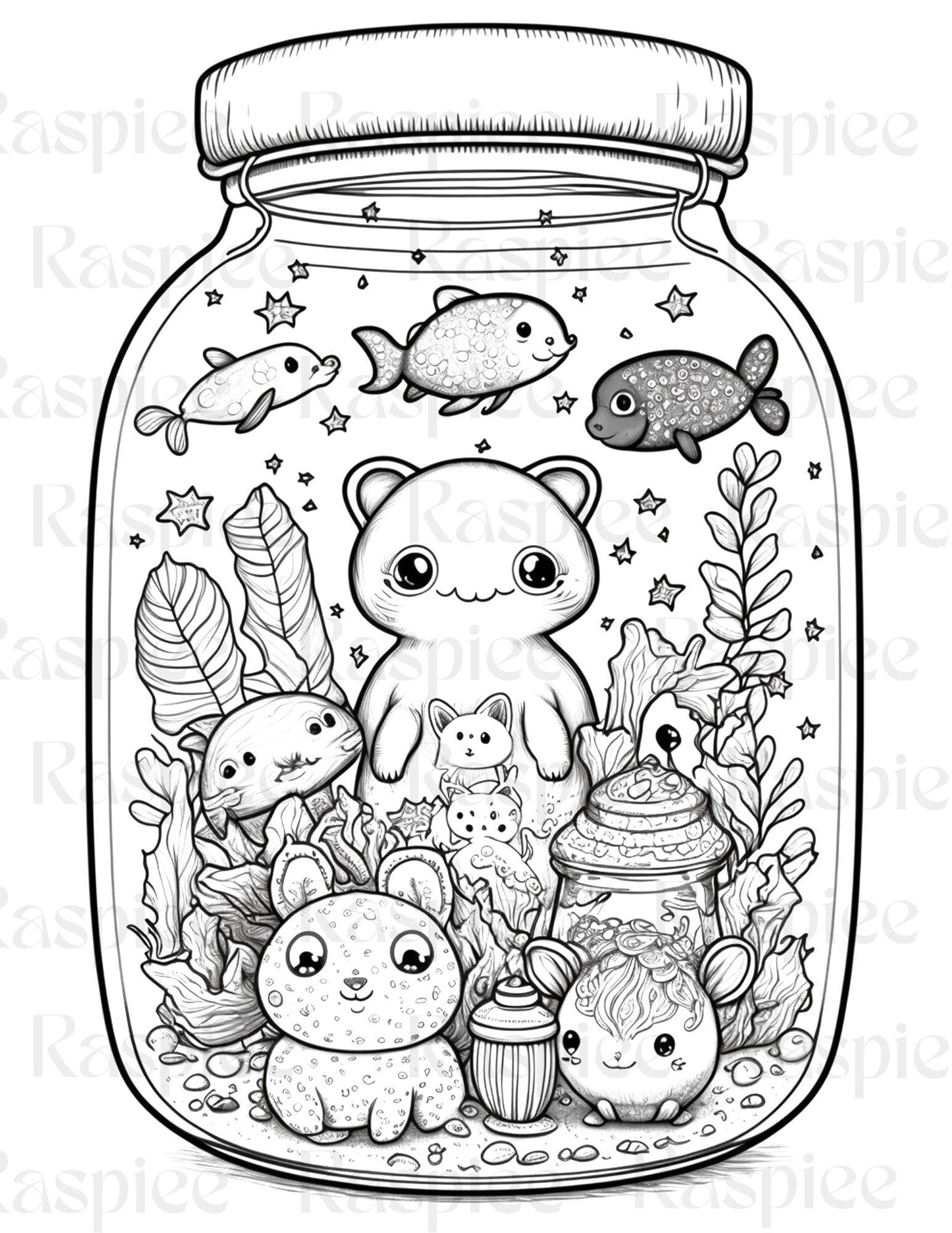 100 Animal in Jar Coloring Pages, Printable Coloring Pages for Kids and Adults, Printable PDF File Instant Download