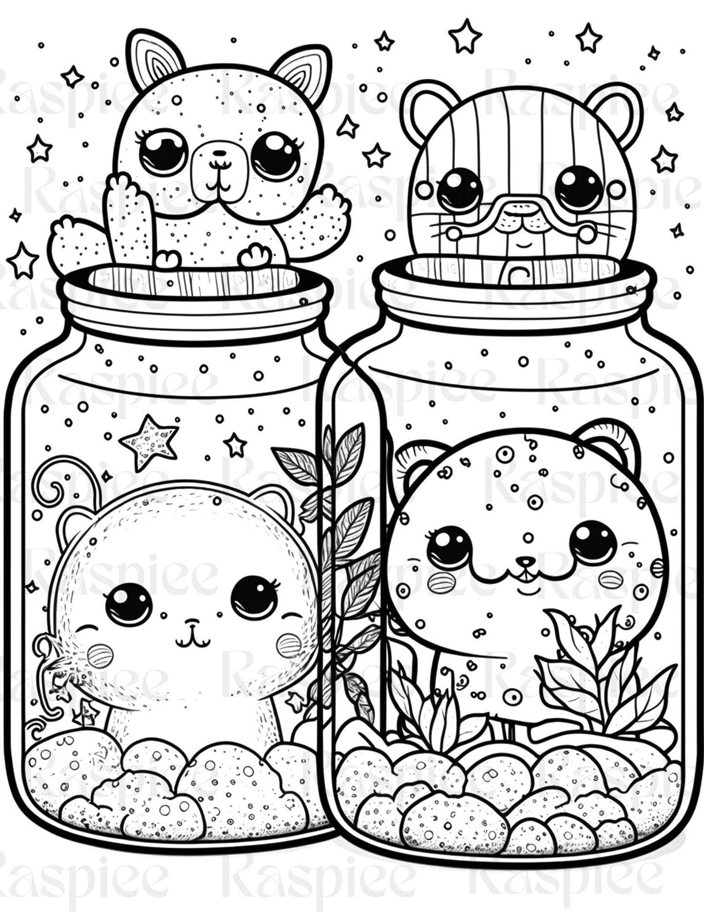 100 Animal in Jar Coloring Pages, Printable Coloring Pages for Kids and Adults, Printable PDF File Instant Download