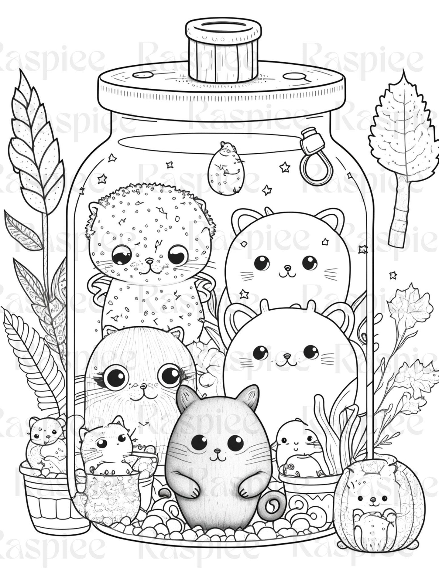 100 Animal in Jar Coloring Pages, Printable Coloring Pages for Kids and Adults, Printable PDF File Instant Download