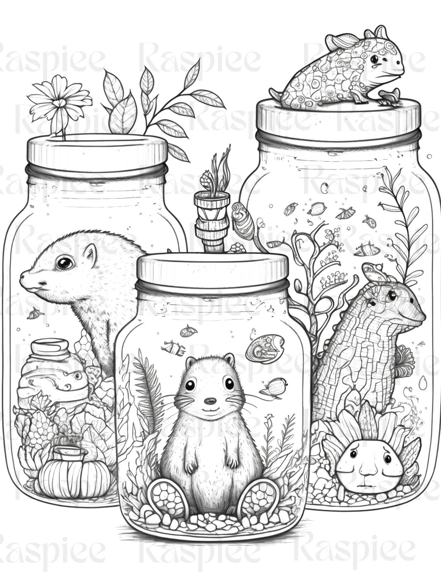 100 Animal in Jar Coloring Pages, Printable Coloring Pages for Kids and Adults, Printable PDF File Instant Download