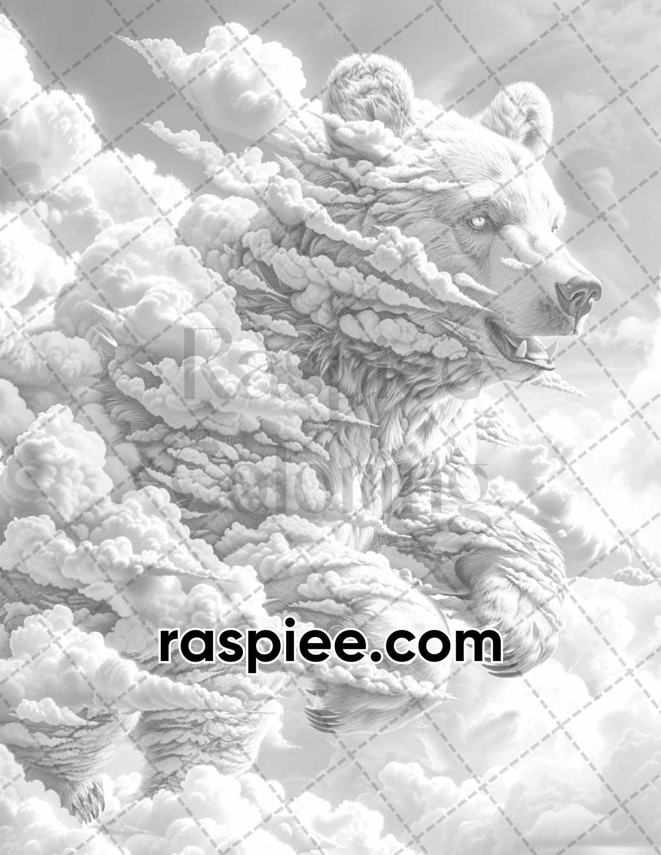 80 Fantasy Animal Cloud Grayscale Adult Coloring Pages, Printable PDF Instant Download