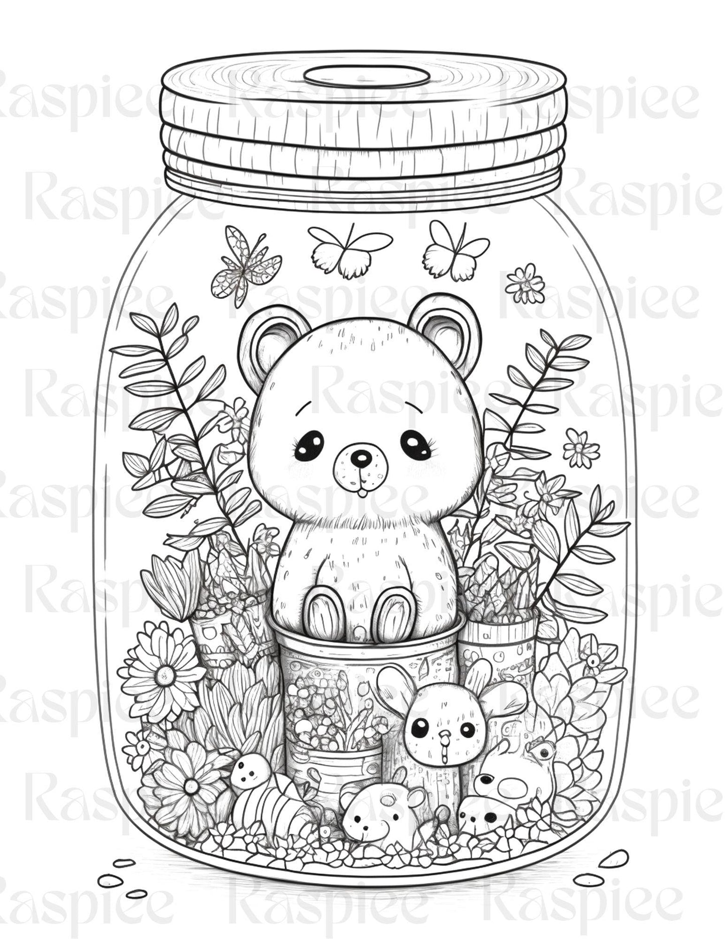100 Animal in Jar Coloring Pages, Printable Coloring Pages for Kids and Adults, Printable PDF File Instant Download