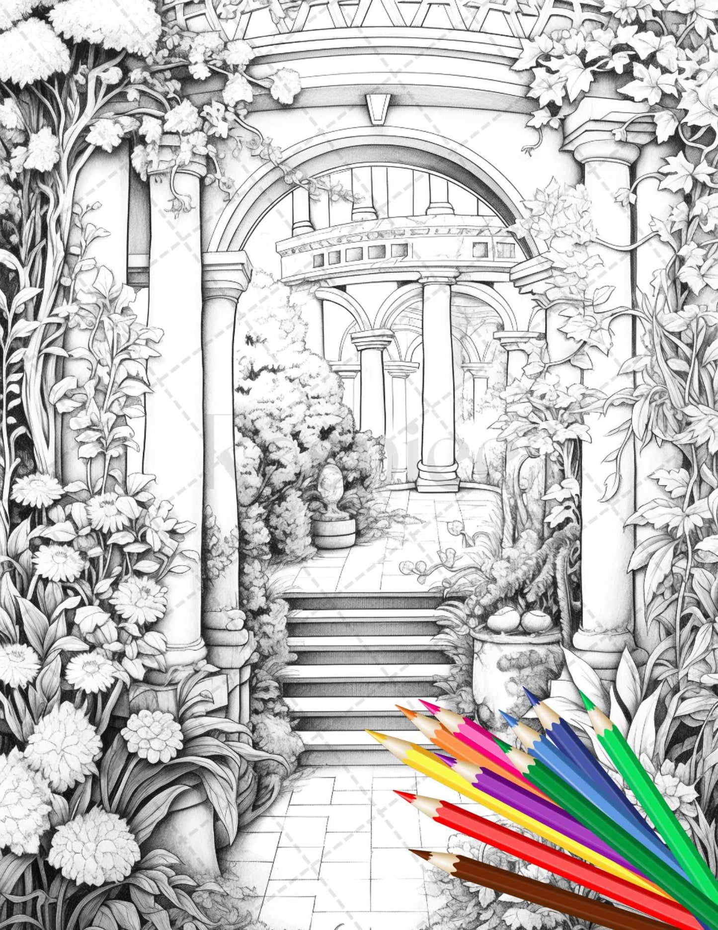 Secret Garden Coloring Pages Printable for Adults, Grayscale Coloring Page, PDF File Instant Download